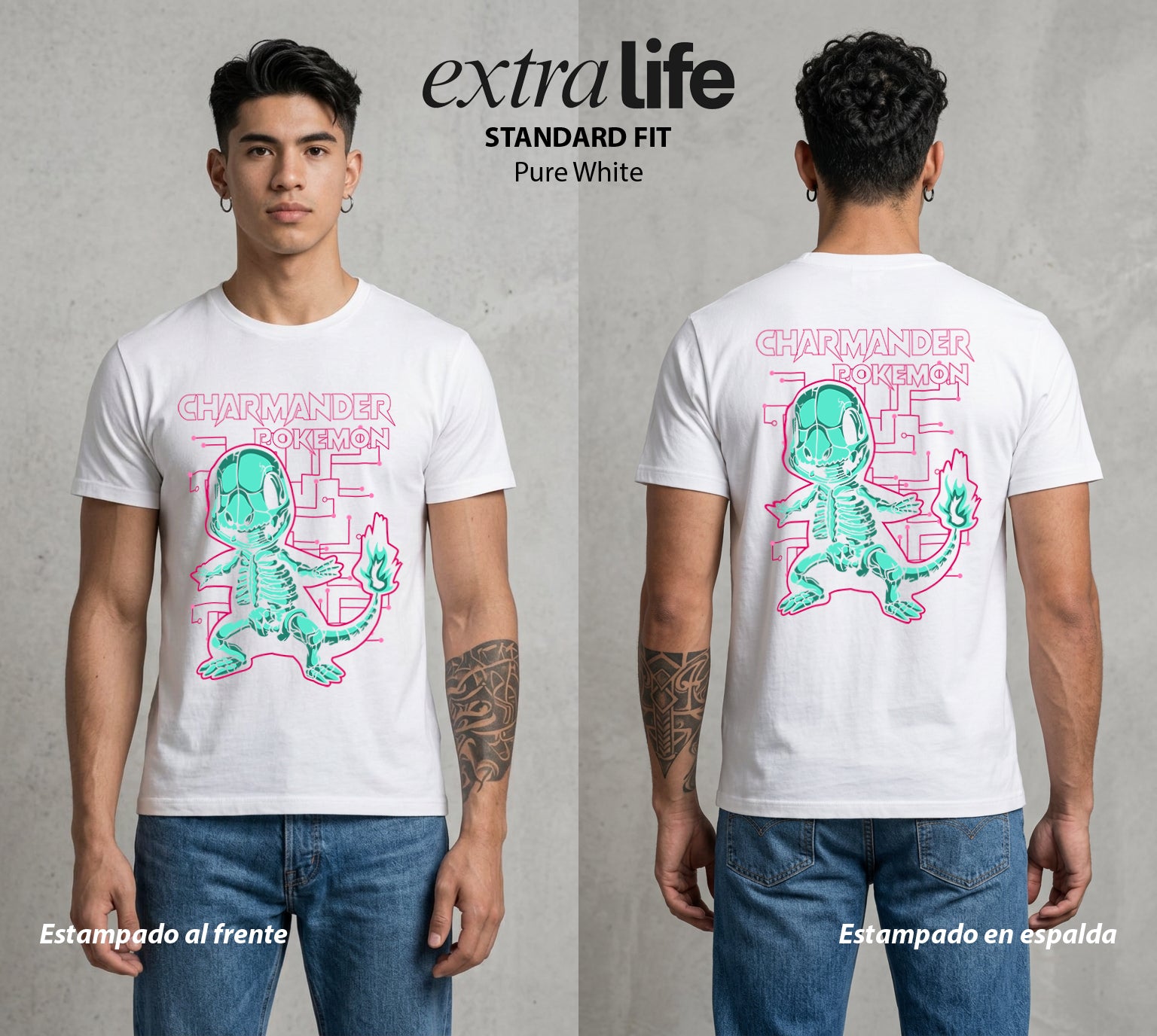 El Mundo Entrenador | Los Huesos del Fuego Rayos X #03477 - Playera Standard Fit | Pure White - Foto en modelo