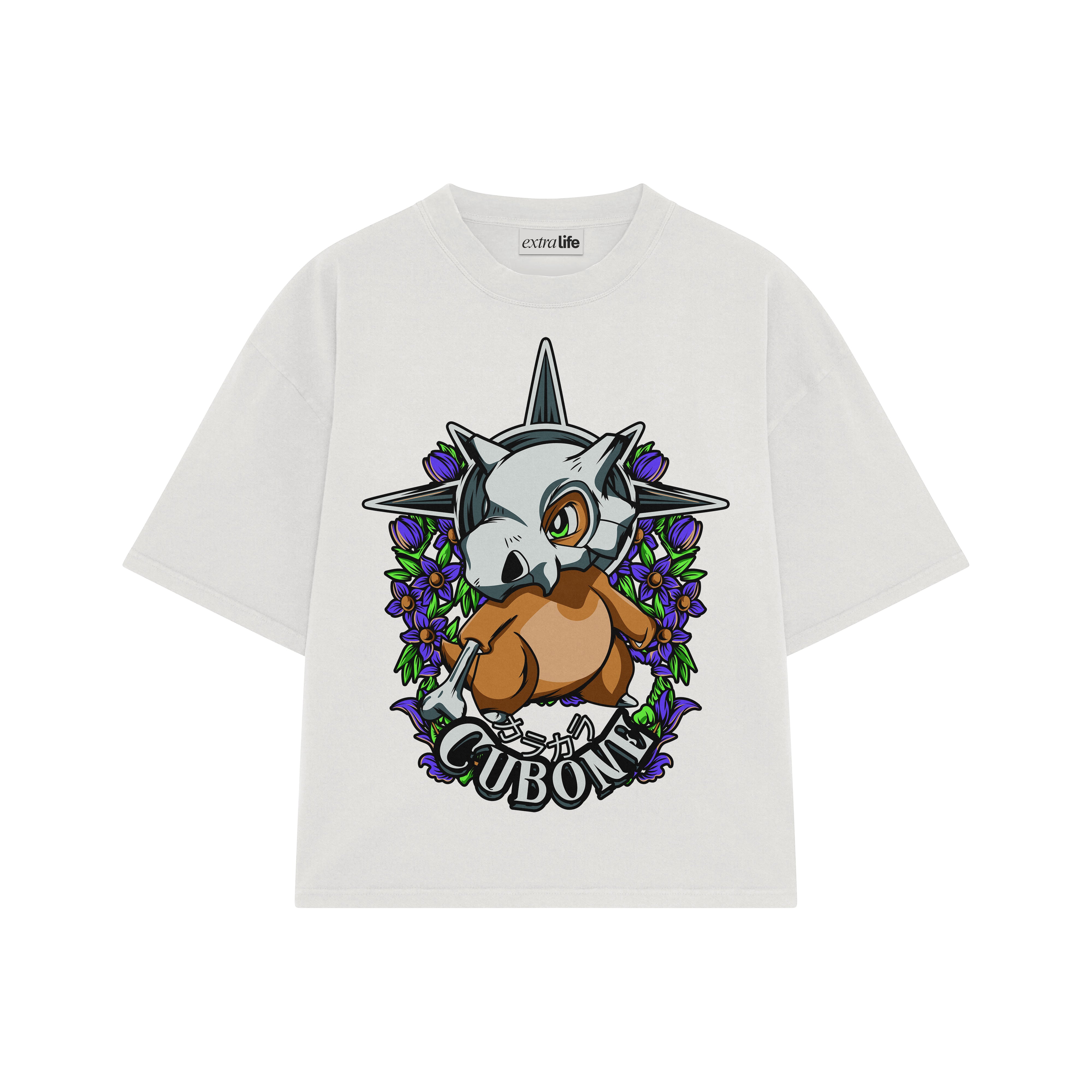Playera streetwear premium de anime y gaming ExtraLife MX, corte boxy oversized drop shoulder heavyweight en color Deep Black y Off-White, moda urbana mexicana de culto.
