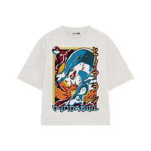 Playera streetwear premium de anime y gaming ExtraLife MX, corte boxy oversized drop shoulder heavyweight en color Deep Black y Off-White, moda urbana mexicana de culto.