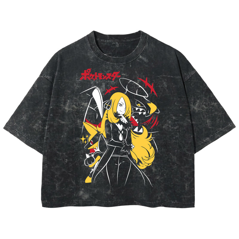 Playera streetwear premium de anime y gaming ExtraLife MX, corte boxy deluxe mineral wash heavyweight en color Acid Wash, moda urbana mexicana de culto.