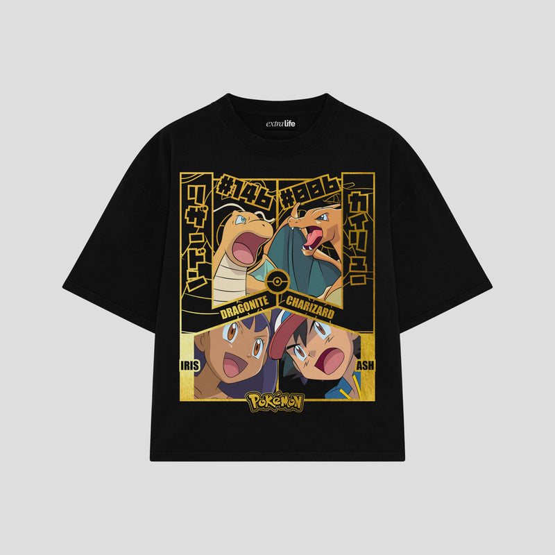Playera streetwear premium de anime y gaming ExtraLife MX, corte boxy oversized drop shoulder heavyweight en color Deep Black y Off-White, moda urbana mexicana de culto.