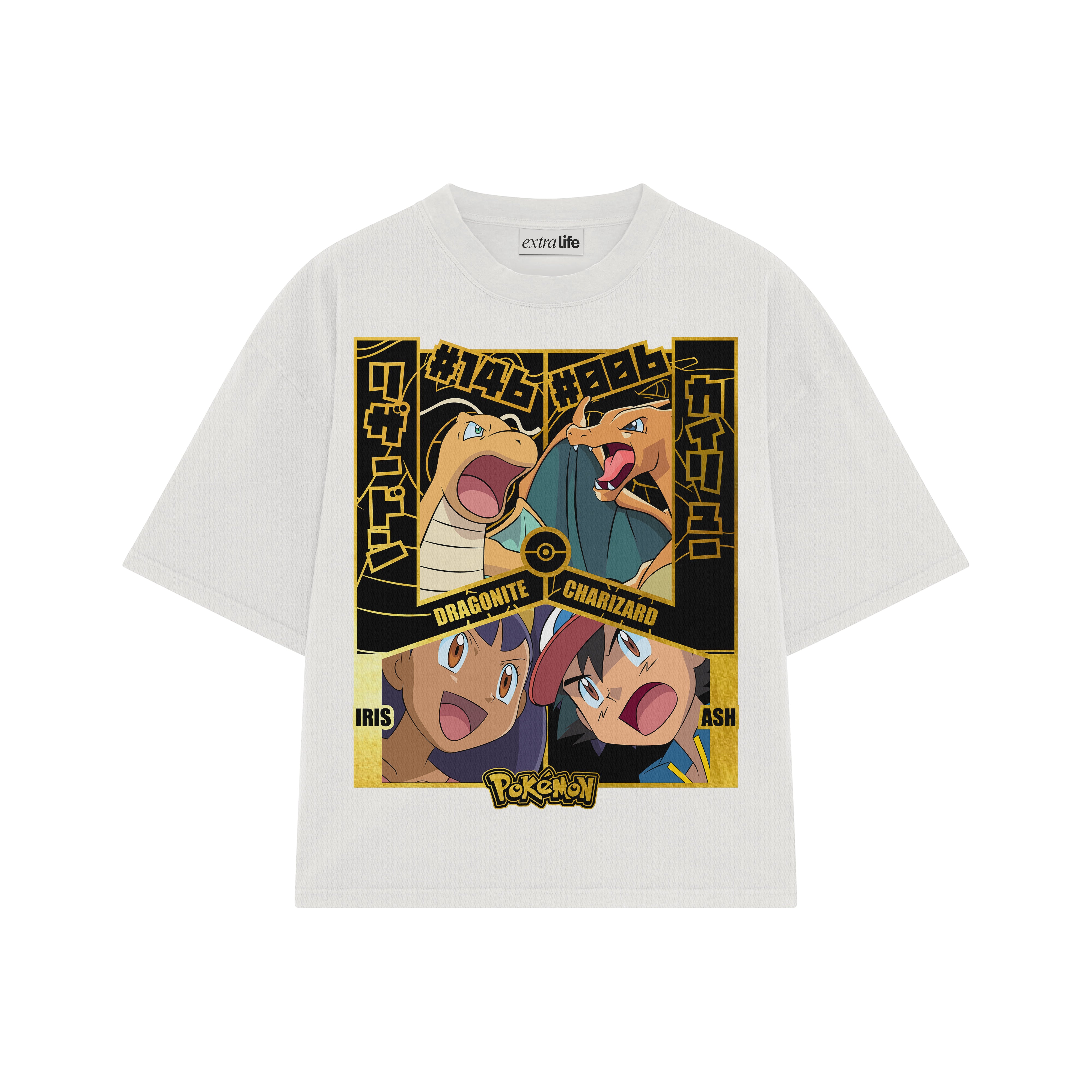 Playera streetwear premium de anime y gaming ExtraLife MX, corte boxy oversized drop shoulder heavyweight en color Deep Black y Off-White, moda urbana mexicana de culto.