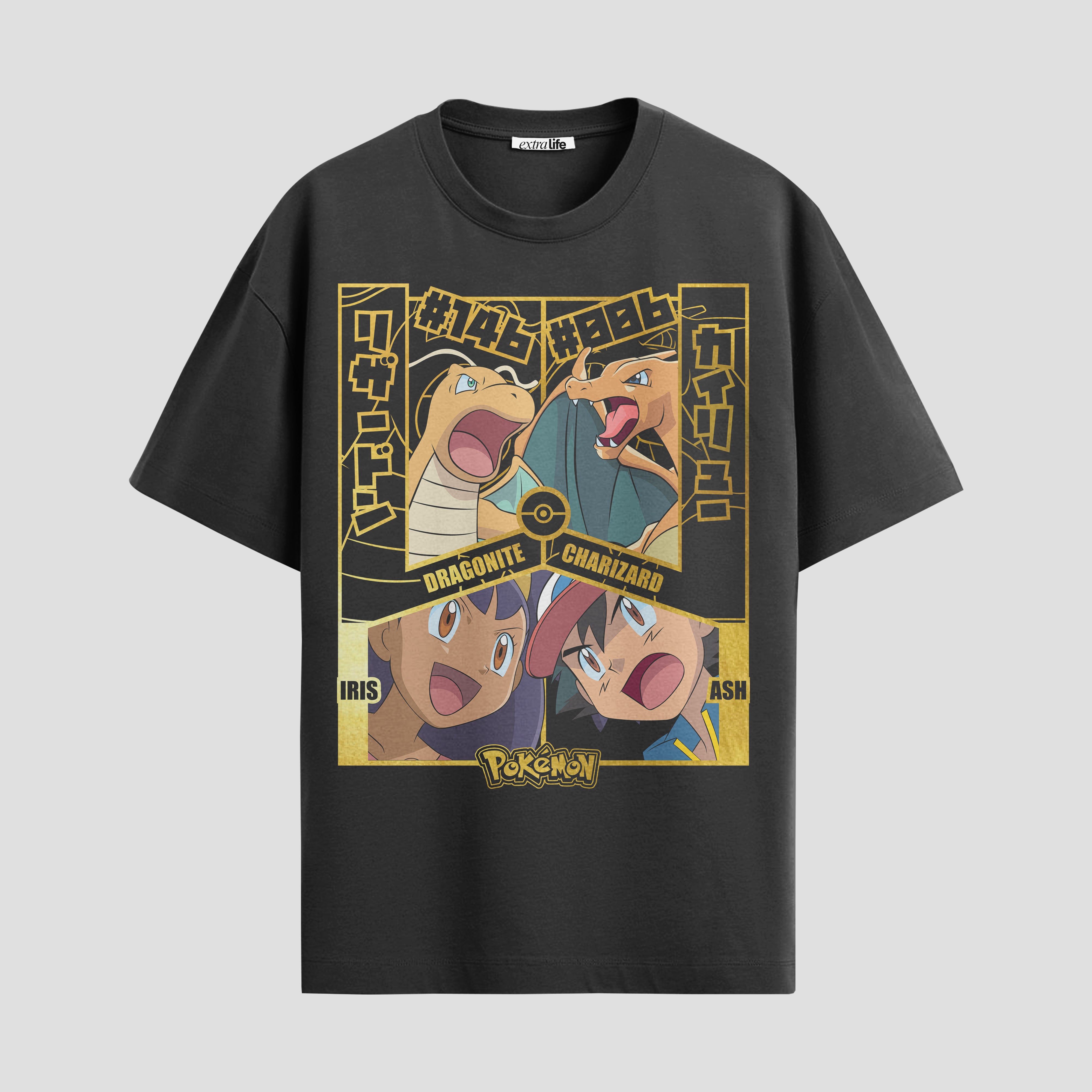 Playera urbana de anime y gaming ExtraLife MX, corte Standard Fit unisex ligero y transpirable en color Deep Black y Pure White, ropa de uso diario para gym y casual.