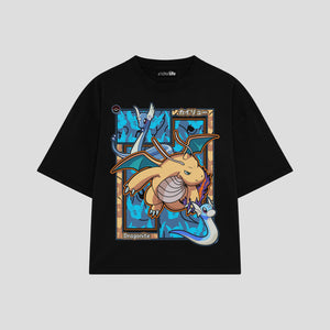 Playera streetwear premium de anime y gaming ExtraLife MX, corte boxy oversized drop shoulder heavyweight en color Deep Black y Off-White, moda urbana mexicana de culto.