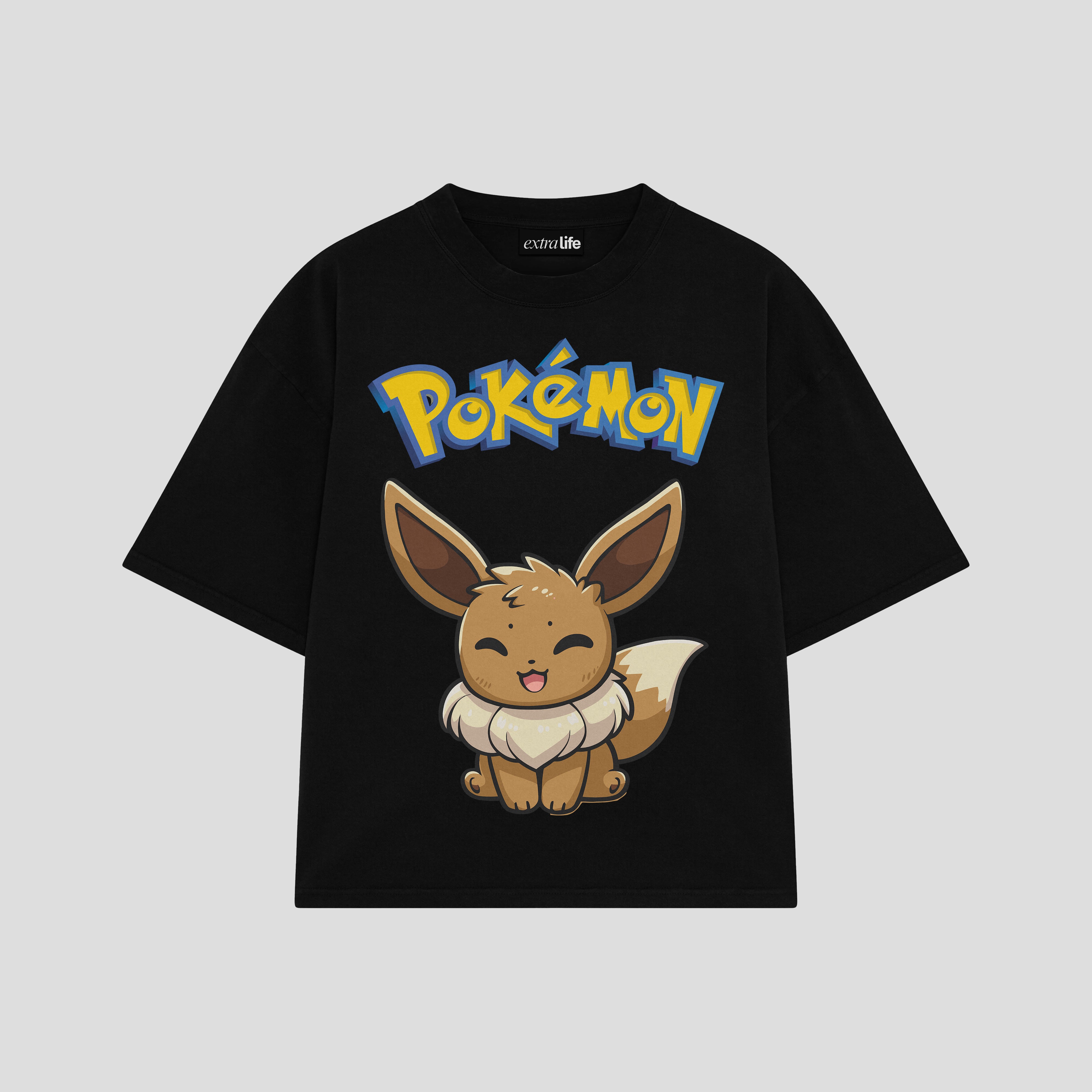 Playera streetwear premium de anime y gaming ExtraLife MX, corte boxy oversized drop shoulder heavyweight en color Deep Black y Off-White, moda urbana mexicana de culto.