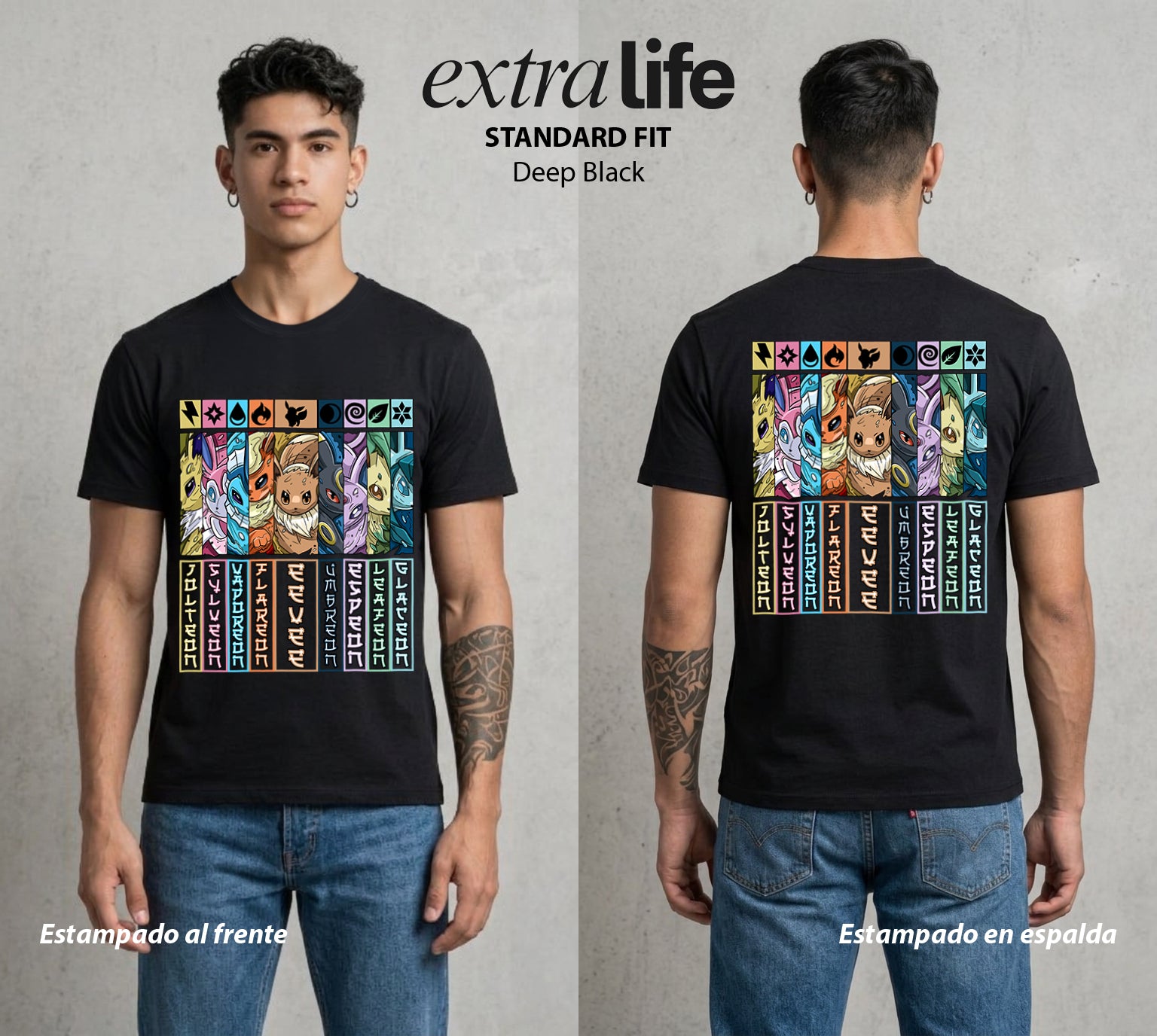 El Mundo Entrenador | Las Ocho Evoluciones #03487 - Playera Standard Fit | Deep Black - Foto en modelo