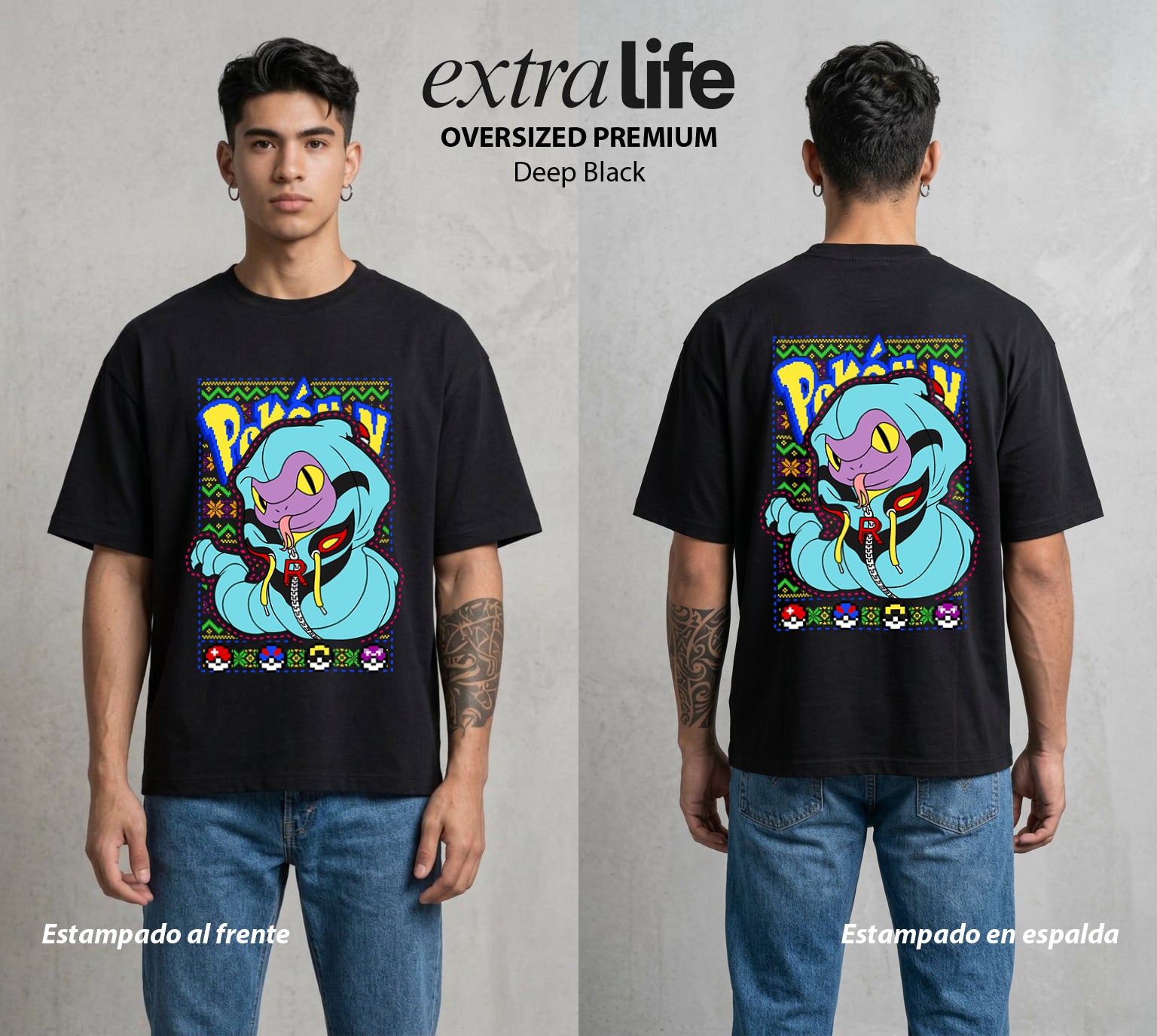 El Mundo Entrenador | La Navidad Venenosa Navidad Gamer #03488 - Playera Oversized Premium | Deep Black - Foto en modelo