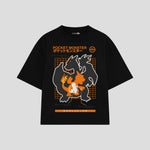 Playera streetwear premium de anime y gaming ExtraLife MX, corte boxy oversized drop shoulder heavyweight en color Deep Black y Off-White, moda urbana mexicana de culto.