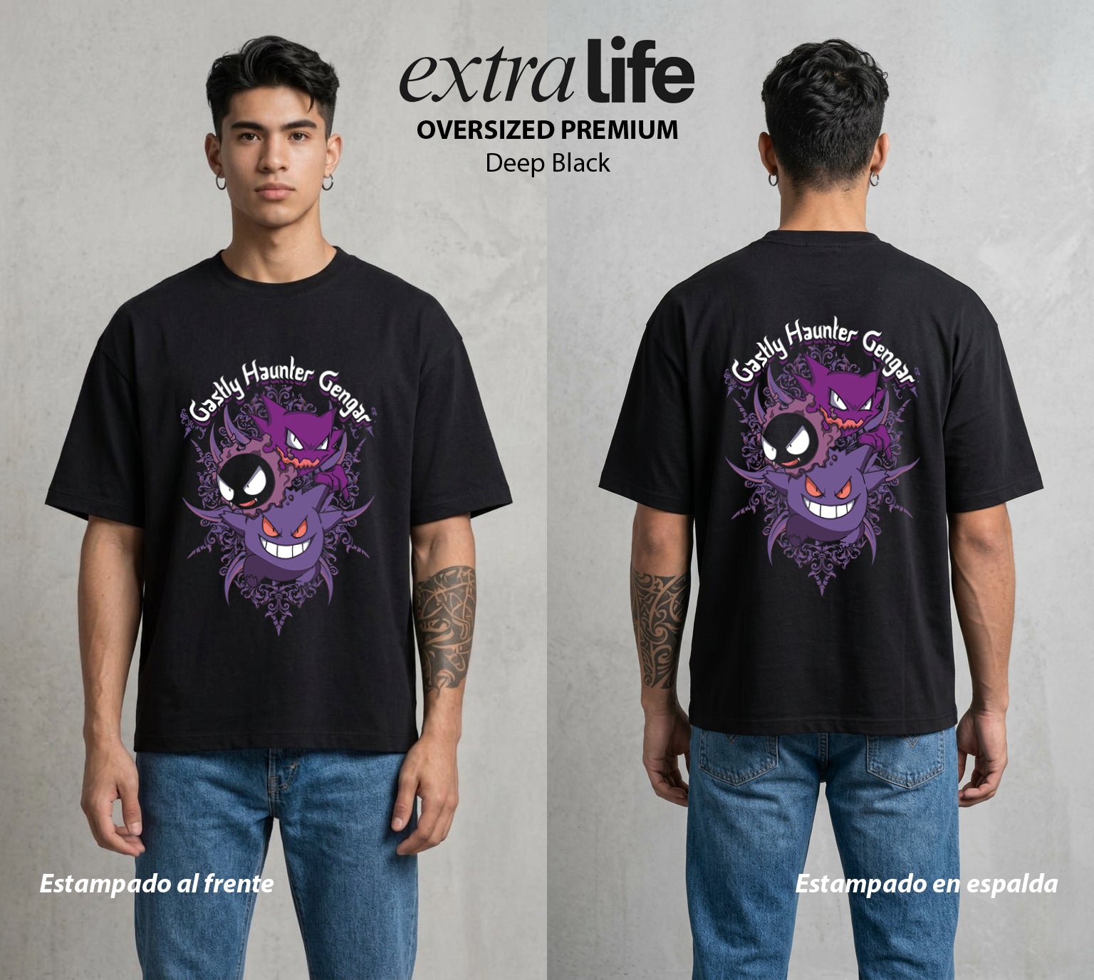 El Mundo Entrenador | Del Gas al Gengar Evolucion #03494 - Playera Oversized Premium | Deep Black - Foto en modelo