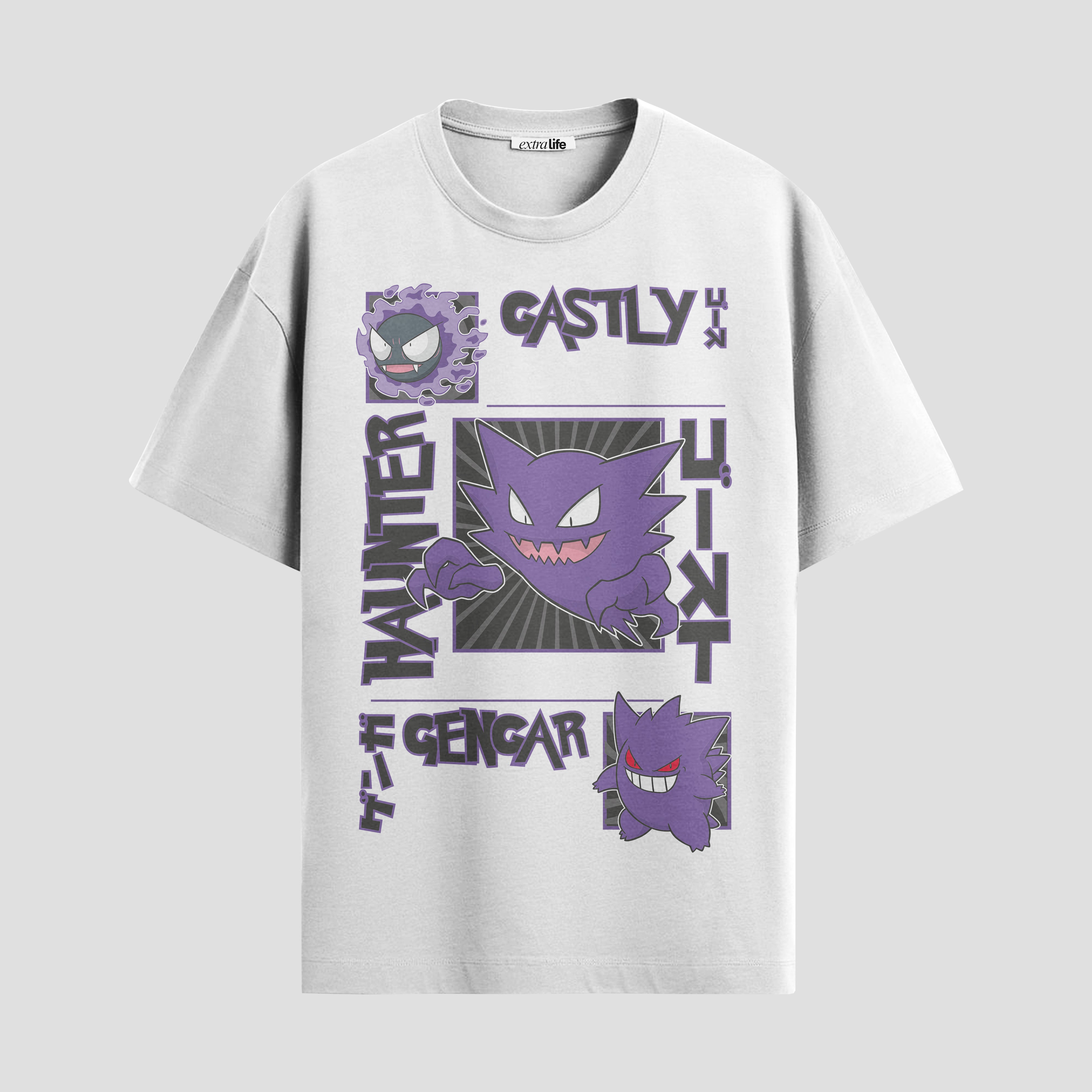 Playera urbana de anime y gaming ExtraLife MX, corte Standard Fit unisex ligero y transpirable en color Deep Black y Pure White, ropa de uso diario para gym y casual.