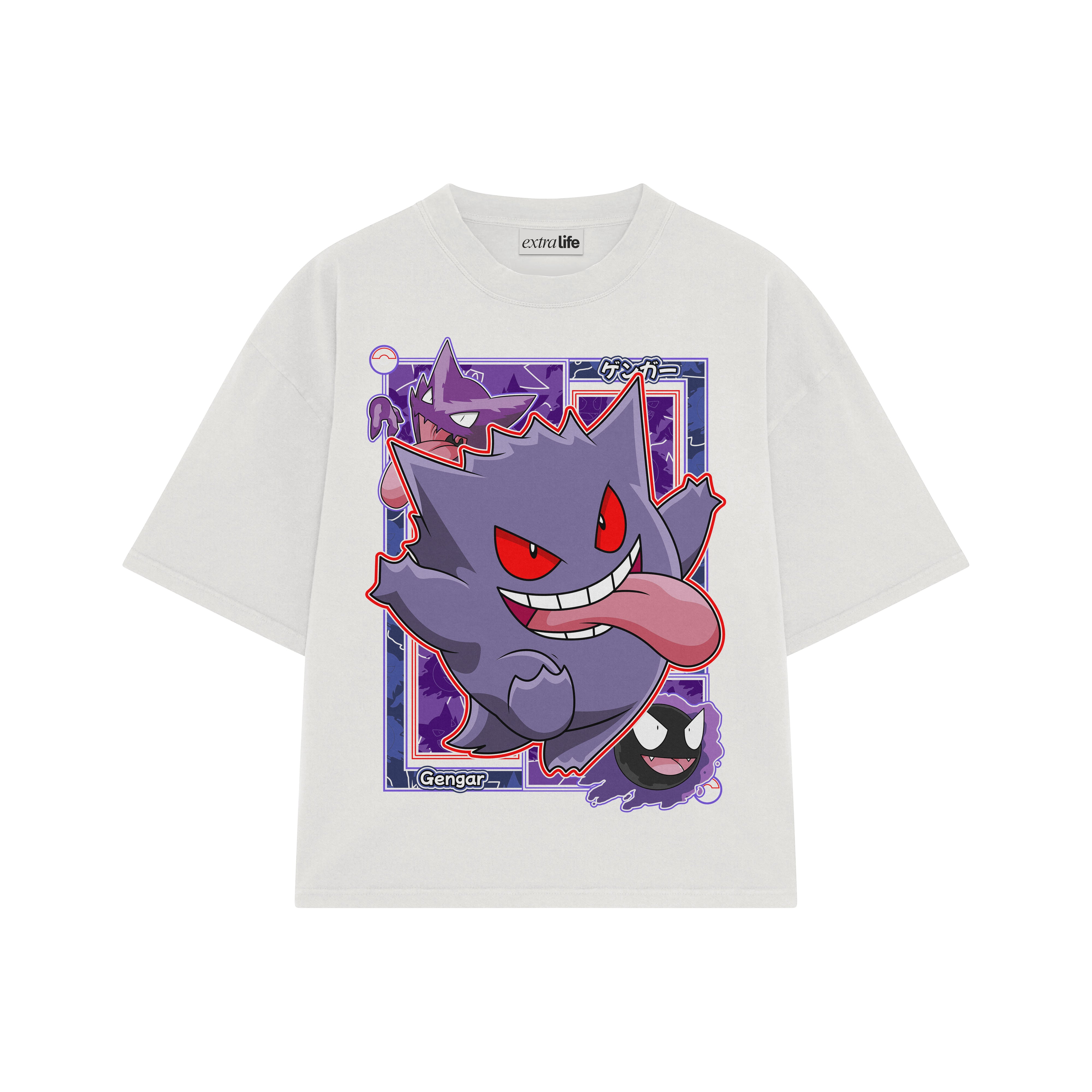 Playera streetwear premium de anime y gaming ExtraLife MX, corte boxy oversized drop shoulder heavyweight en color Deep Black y Off-White, moda urbana mexicana de culto.