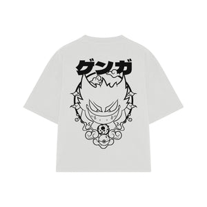 Playera streetwear premium de anime y gaming ExtraLife MX, corte boxy oversized drop shoulder heavyweight en color Deep Black y Off-White, moda urbana mexicana de culto.