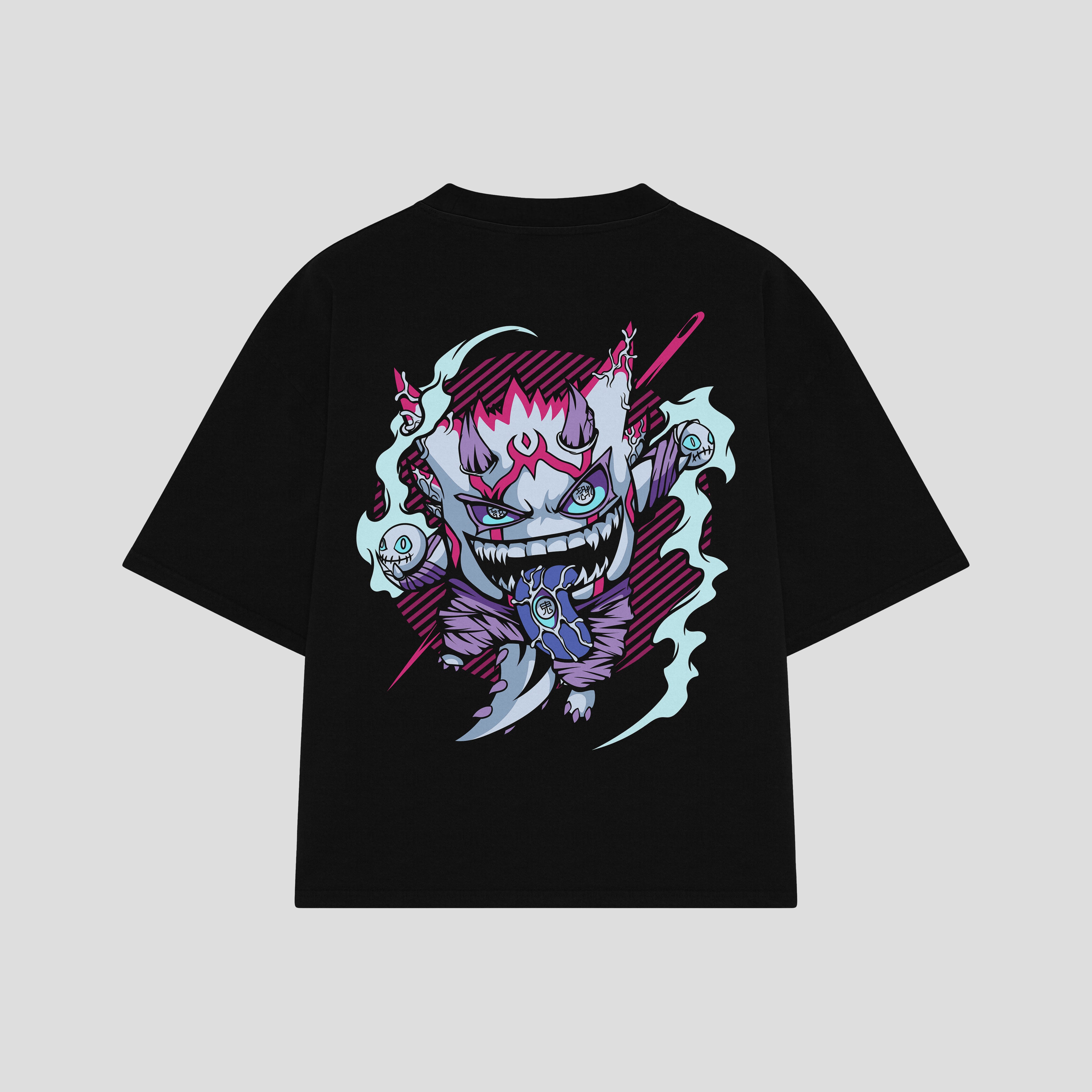 Playera streetwear premium de anime y gaming ExtraLife MX, corte boxy oversized drop shoulder heavyweight en color Deep Black y Off-White, moda urbana mexicana de culto.