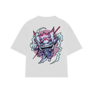 Playera streetwear premium de anime y gaming ExtraLife MX, corte boxy oversized drop shoulder heavyweight en color Deep Black y Off-White, moda urbana mexicana de culto.