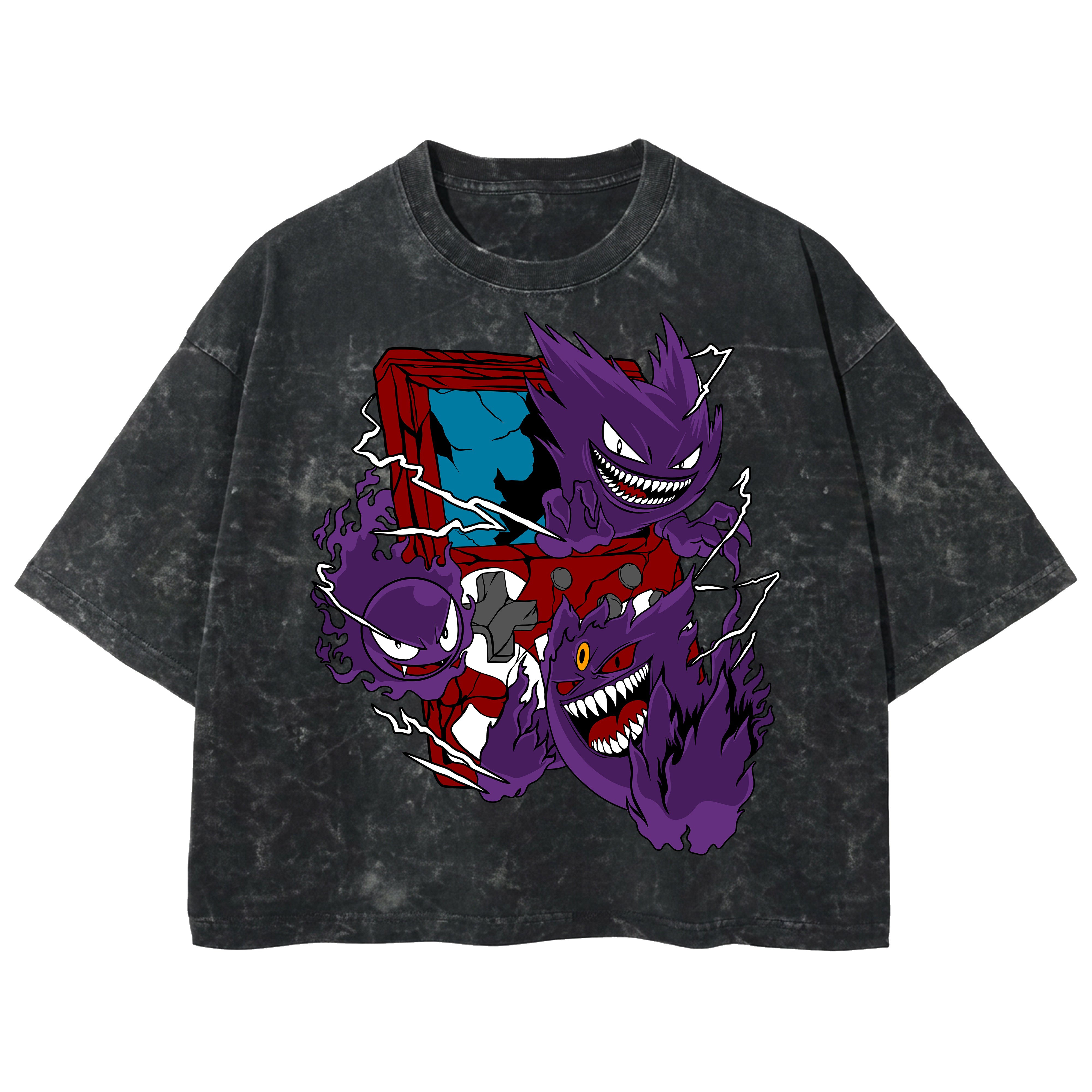 Playera streetwear premium de anime y gaming ExtraLife MX, corte boxy deluxe mineral wash heavyweight en color Acid Wash, moda urbana mexicana de culto.