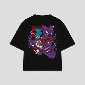 Playera streetwear premium de anime y gaming ExtraLife MX, corte boxy oversized drop shoulder heavyweight en color Deep Black y Off-White, moda urbana mexicana de culto.