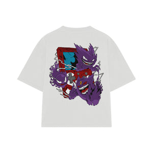 Playera streetwear premium de anime y gaming ExtraLife MX, corte boxy oversized drop shoulder heavyweight en color Deep Black y Off-White, moda urbana mexicana de culto.