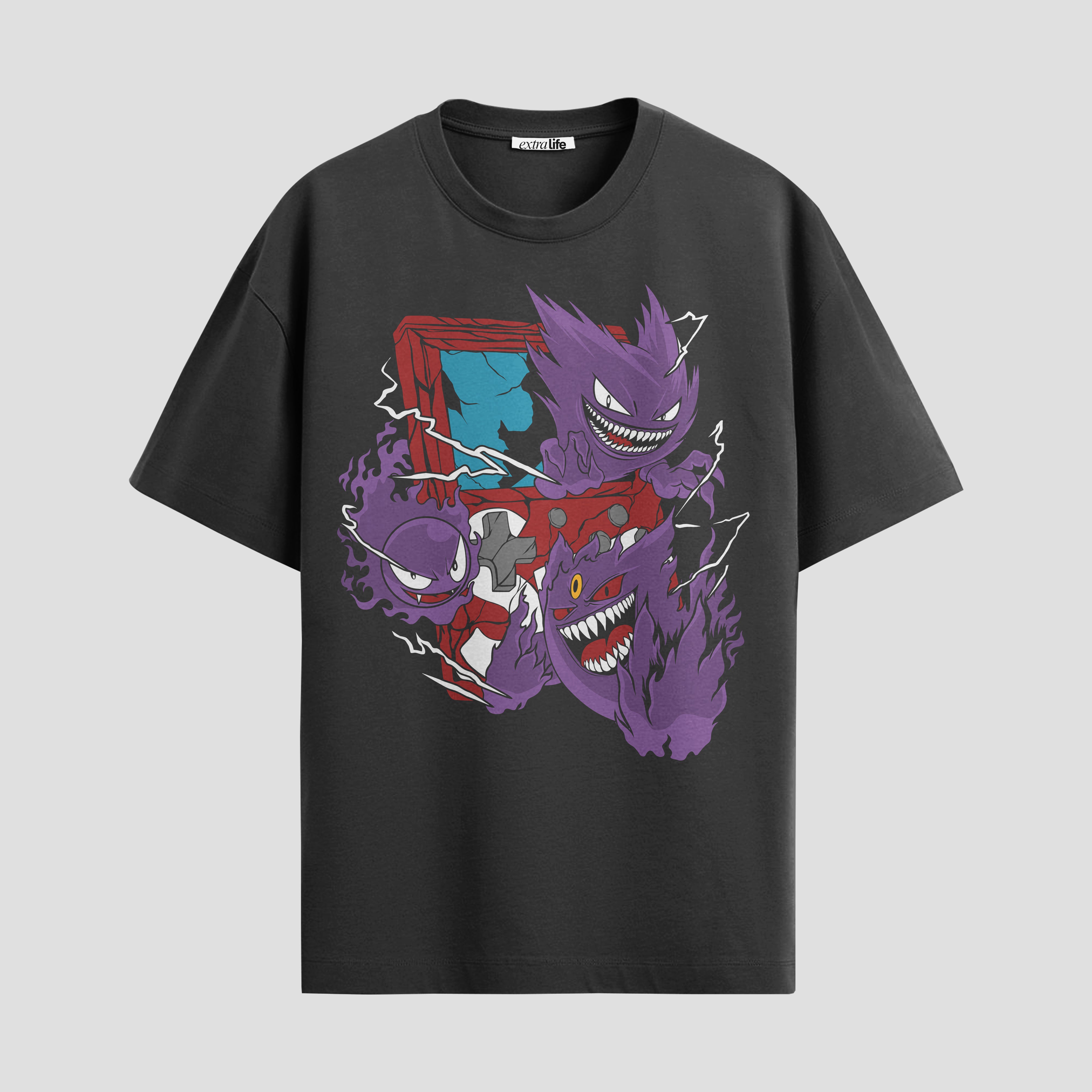 Playera urbana de anime y gaming ExtraLife MX, corte Standard Fit unisex ligero y transpirable en color Deep Black y Pure White, ropa de uso diario para gym y casual.
