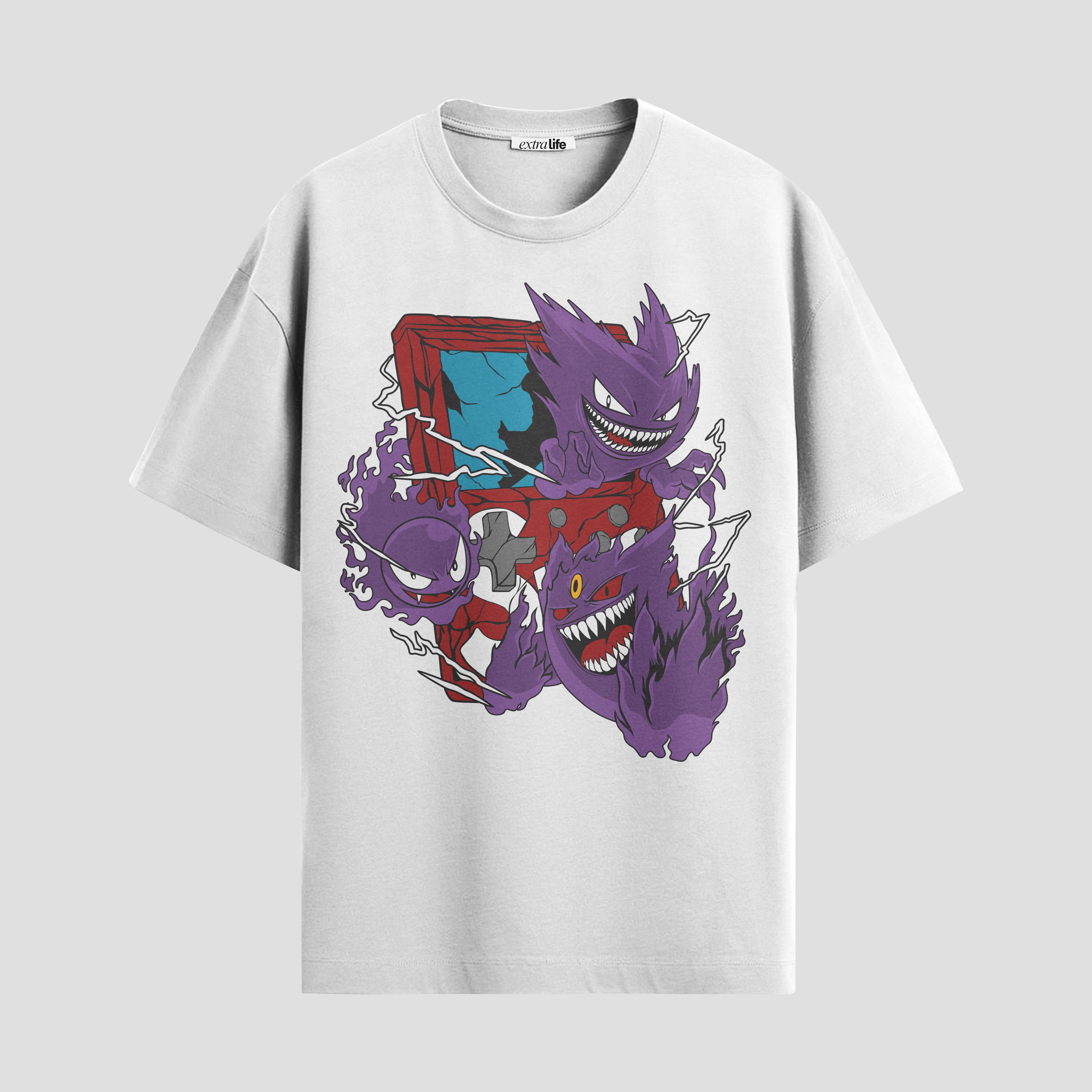 Playera urbana de anime y gaming ExtraLife MX, corte Standard Fit unisex ligero y transpirable en color Deep Black y Pure White, ropa de uso diario para gym y casual.