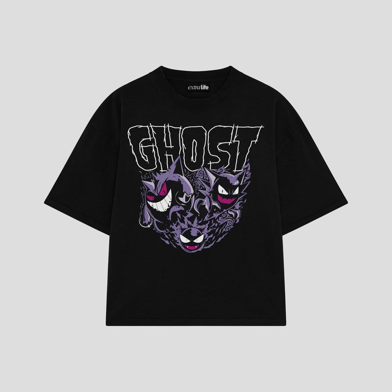 Playera streetwear premium de anime y gaming ExtraLife MX, corte boxy oversized drop shoulder heavyweight en color Deep Black y Off-White, moda urbana mexicana de culto.