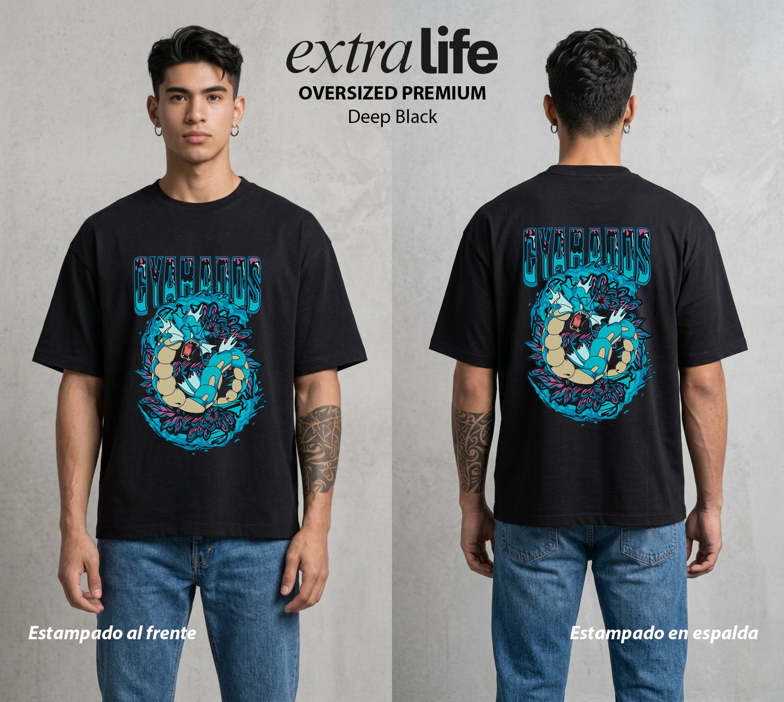 El Mundo Entrenador | El Dragon del Mar #03508 - Playera Oversized Premium | Deep Black - Foto en modelo