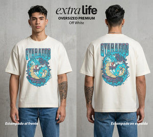 El Mundo Entrenador | El Dragon del Mar #03508 - Playera Oversized Premium | Off White - Foto en modelo