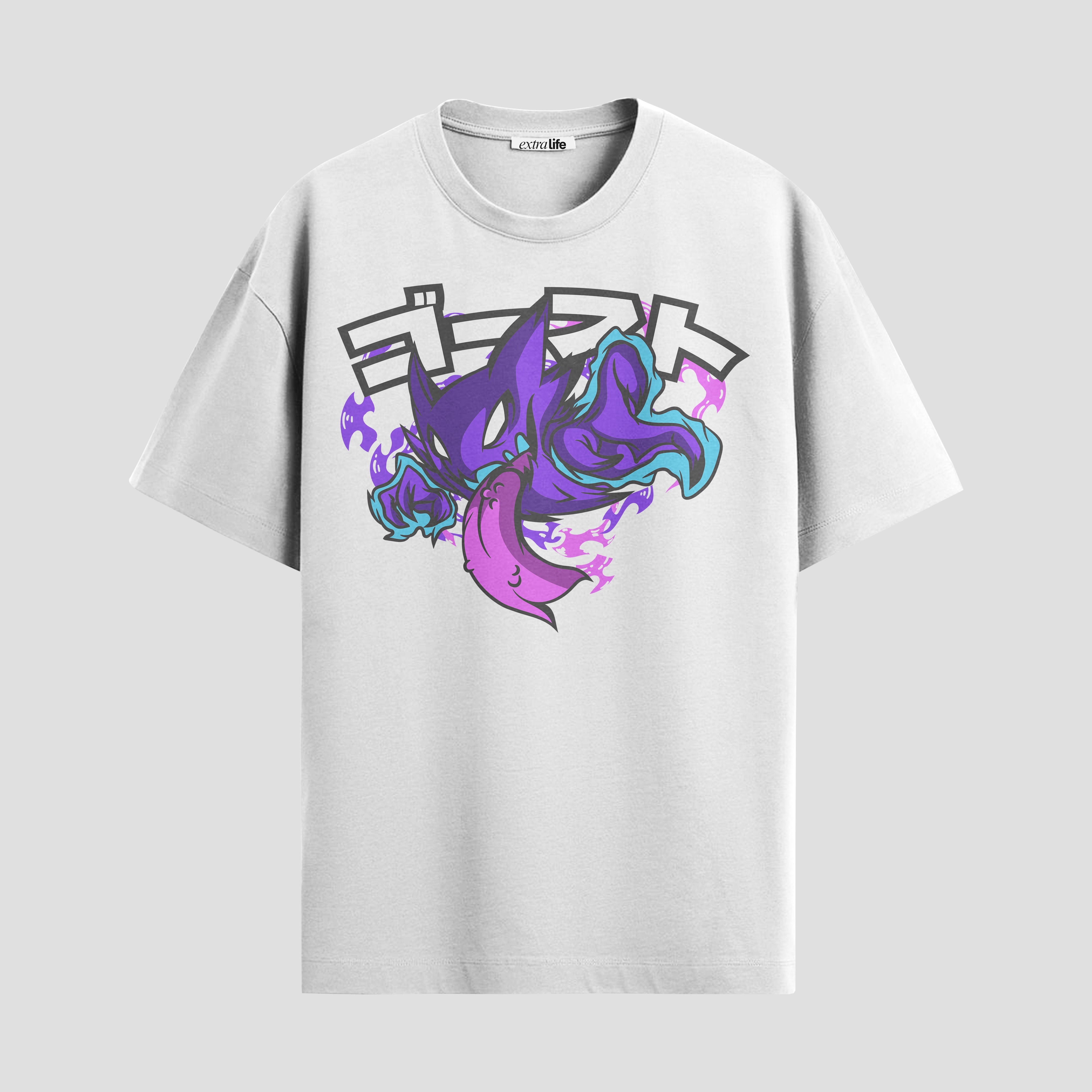 Playera urbana de anime y gaming ExtraLife MX, corte Standard Fit unisex ligero y transpirable en color Deep Black y Pure White, ropa de uso diario para gym y casual.