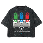 Playera streetwear premium de anime y gaming ExtraLife MX, corte boxy deluxe mineral wash heavyweight en color Acid Wash, moda urbana mexicana de culto.