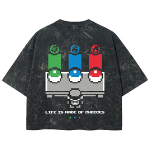 Playera streetwear premium de anime y gaming ExtraLife MX, corte boxy deluxe mineral wash heavyweight en color Acid Wash, moda urbana mexicana de culto.