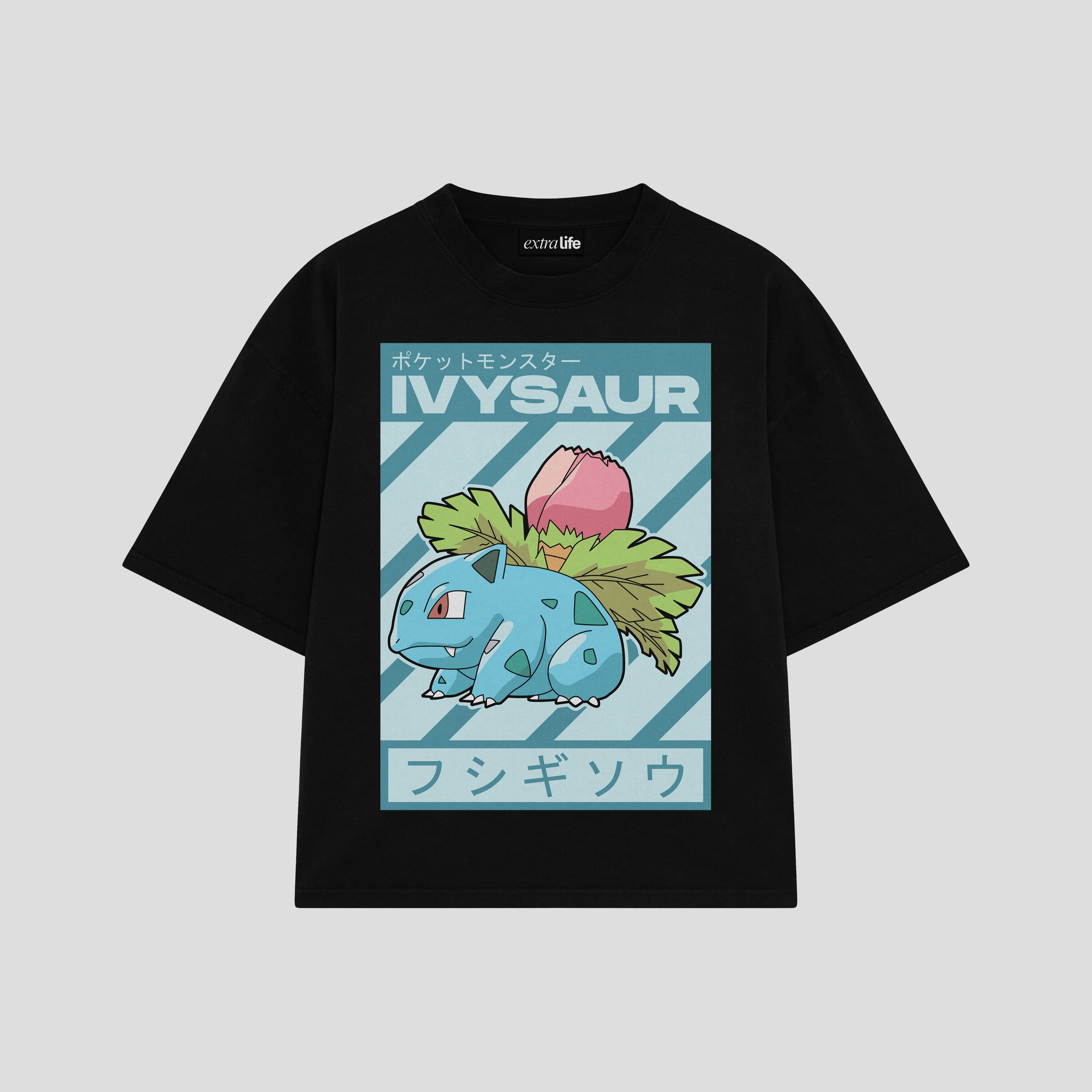 Playera streetwear premium de anime y gaming ExtraLife MX, corte boxy oversized drop shoulder heavyweight en color Deep Black y Off-White, moda urbana mexicana de culto.