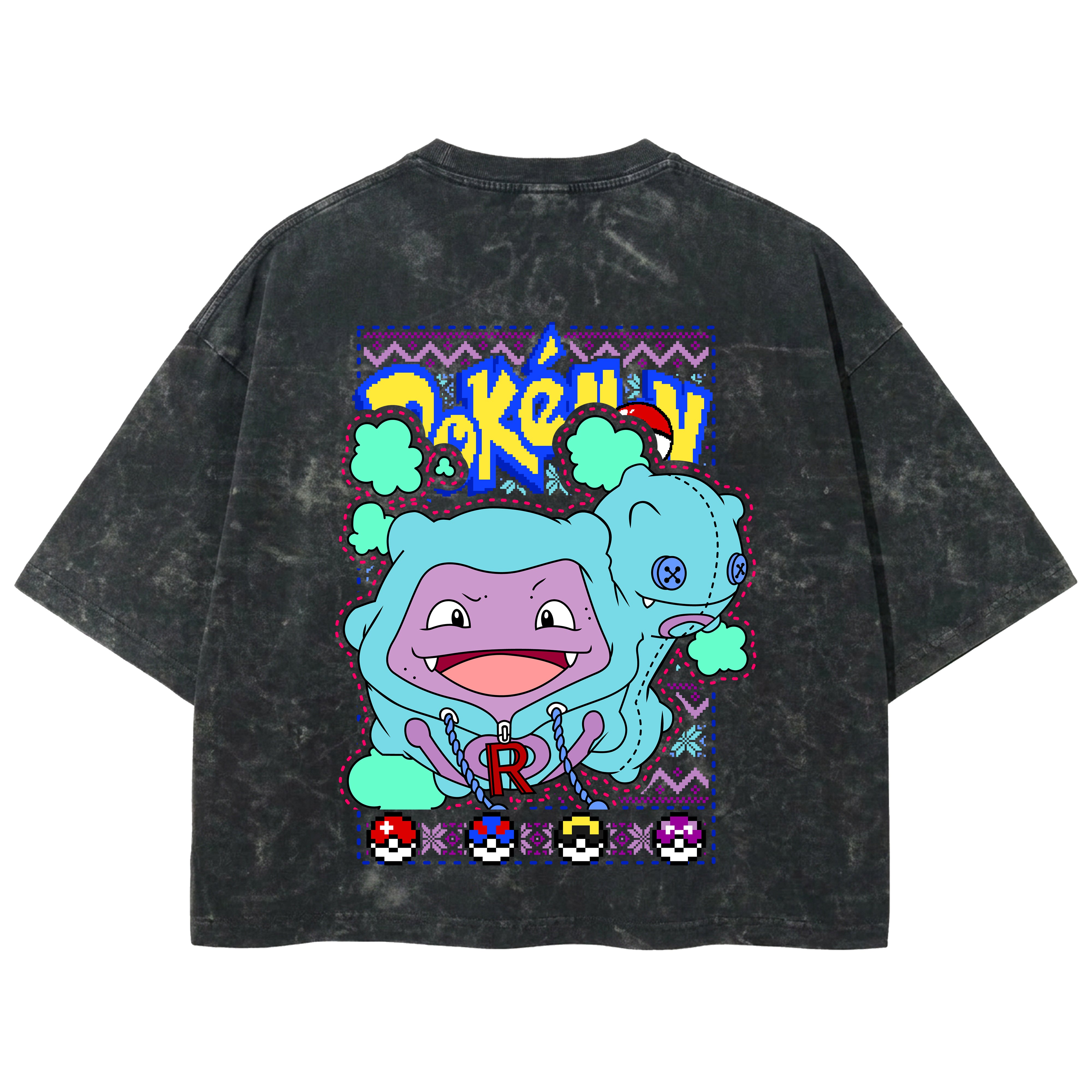 Playera streetwear premium de anime y gaming ExtraLife MX, corte boxy deluxe mineral wash heavyweight en color Acid Wash, moda urbana mexicana de culto.
