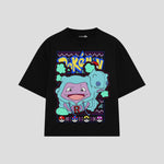 Playera streetwear premium de anime y gaming ExtraLife MX, corte boxy oversized drop shoulder heavyweight en color Deep Black y Off-White, moda urbana mexicana de culto.