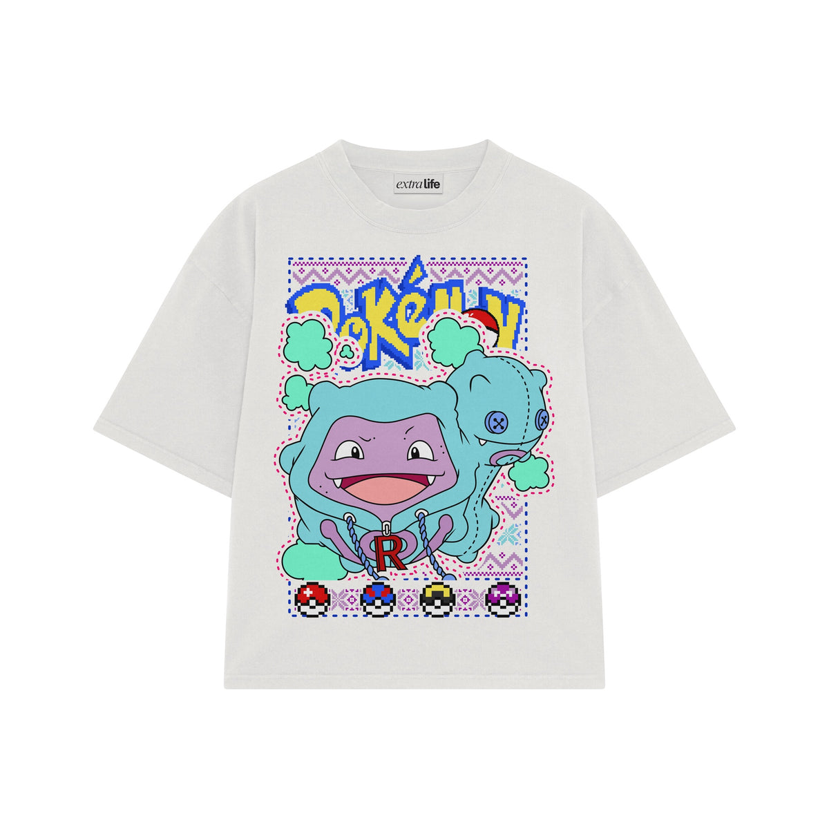 Playera streetwear premium de anime y gaming ExtraLife MX, corte oversized drop shoulder ligero y fresco en color Deep Black y Off-White, moda urbana mexicana de culto.