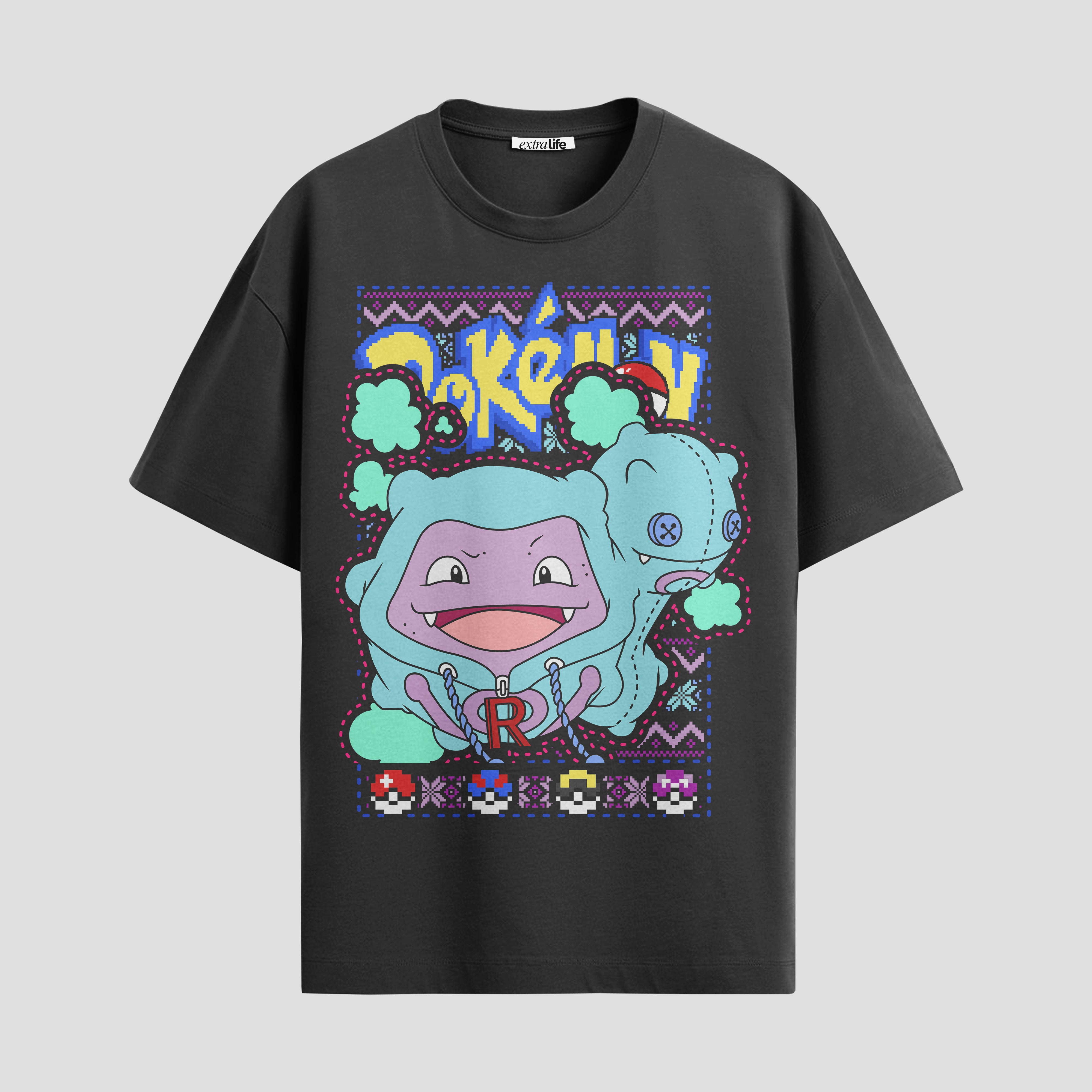 Playera urbana de anime y gaming ExtraLife MX, corte Standard Fit unisex ligero y transpirable en color Deep Black y Pure White, ropa de uso diario para gym y casual.