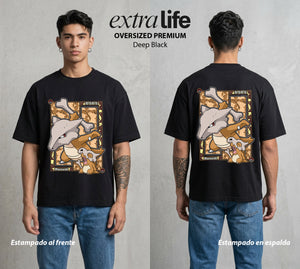 El Mundo Entrenador | El Guerrero del Hueso #03521 - Playera Oversized Premium | Deep Black - Foto en modelo