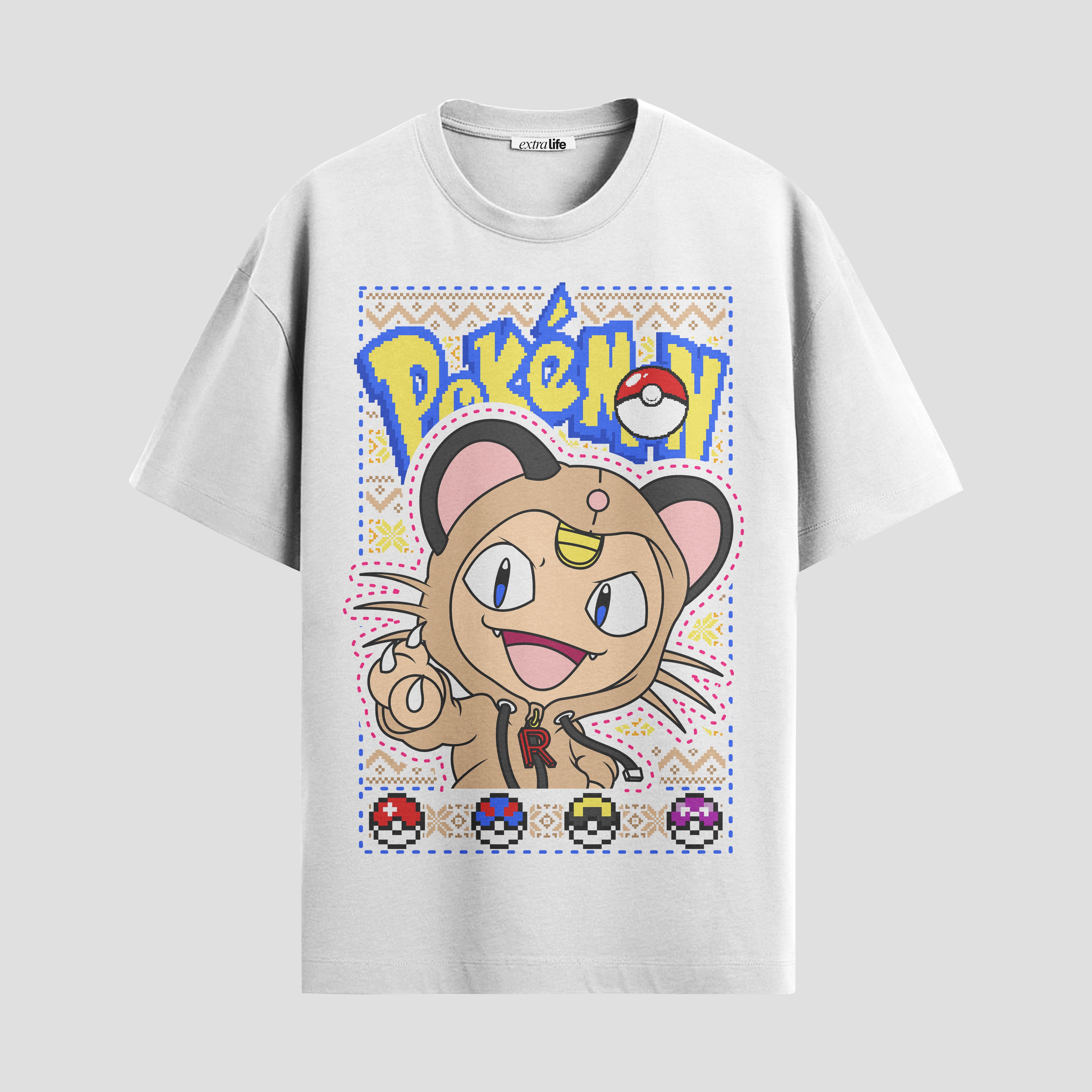 Playera urbana de anime y gaming ExtraLife MX, corte Standard Fit unisex ligero y transpirable en color Deep Black y Pure White, ropa de uso diario para gym y casual.