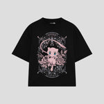 Playera streetwear premium de anime y gaming ExtraLife MX, corte boxy oversized drop shoulder heavyweight en color Deep Black y Off-White, moda urbana mexicana de culto.