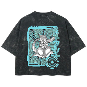 Playera streetwear premium de anime y gaming ExtraLife MX, corte boxy deluxe mineral wash heavyweight en color Acid Wash, moda urbana mexicana de culto.