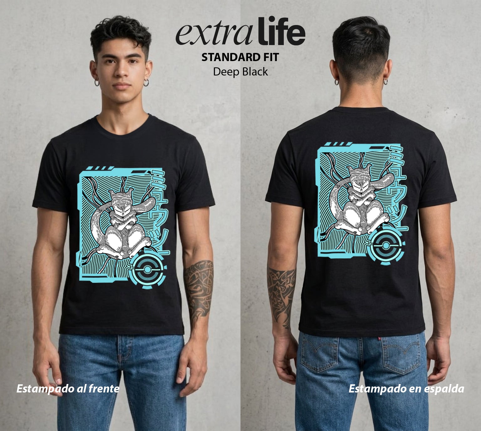 El Mundo Entrenador | El Origen Genetico #03527 - Playera Standard Fit | Deep Black - Foto en modelo
