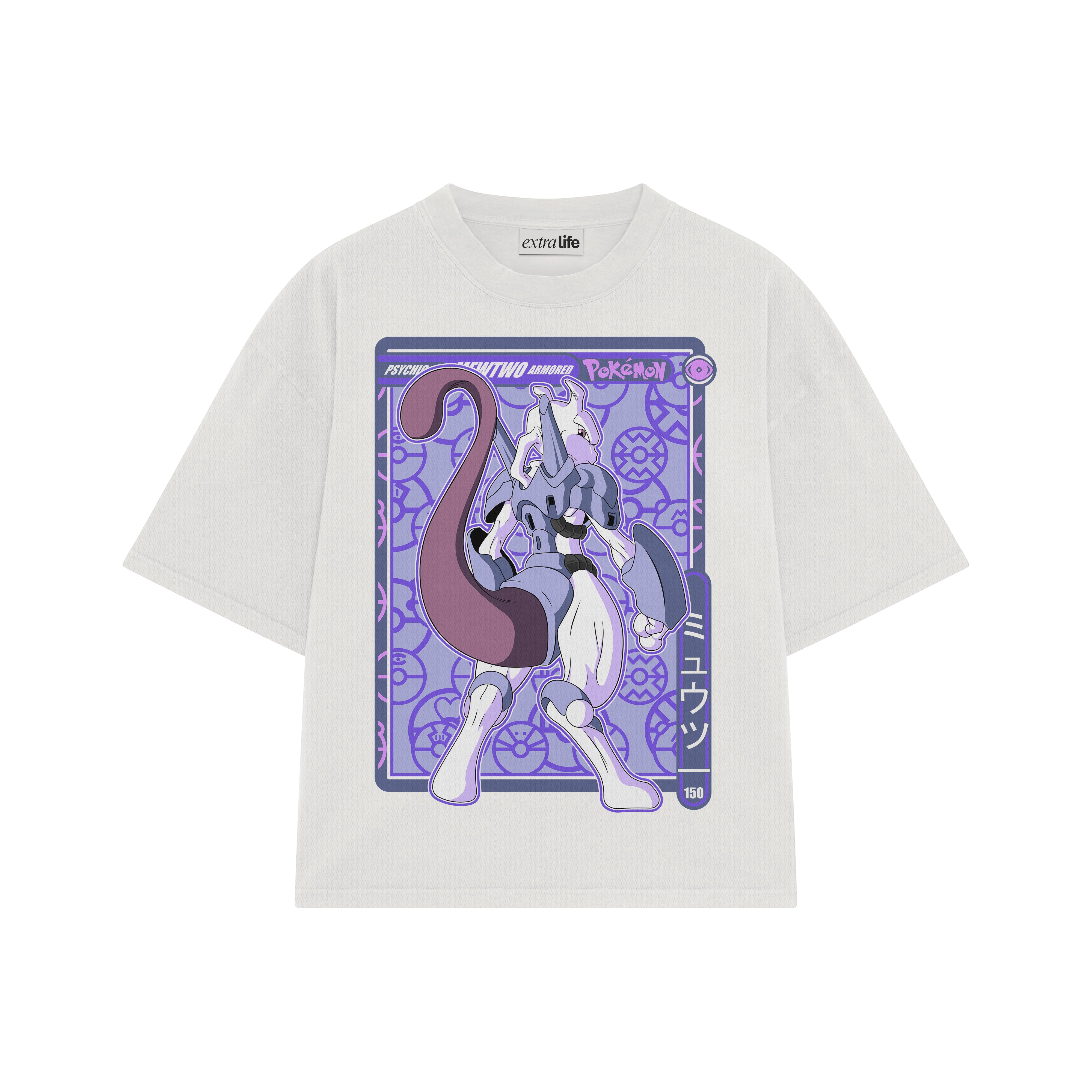 Playera streetwear premium de anime y gaming ExtraLife MX, corte boxy oversized drop shoulder heavyweight en color Deep Black y Off-White, moda urbana mexicana de culto.