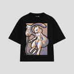Playera streetwear premium de anime y gaming ExtraLife MX, corte boxy oversized drop shoulder heavyweight en color Deep Black y Off-White, moda urbana mexicana de culto.