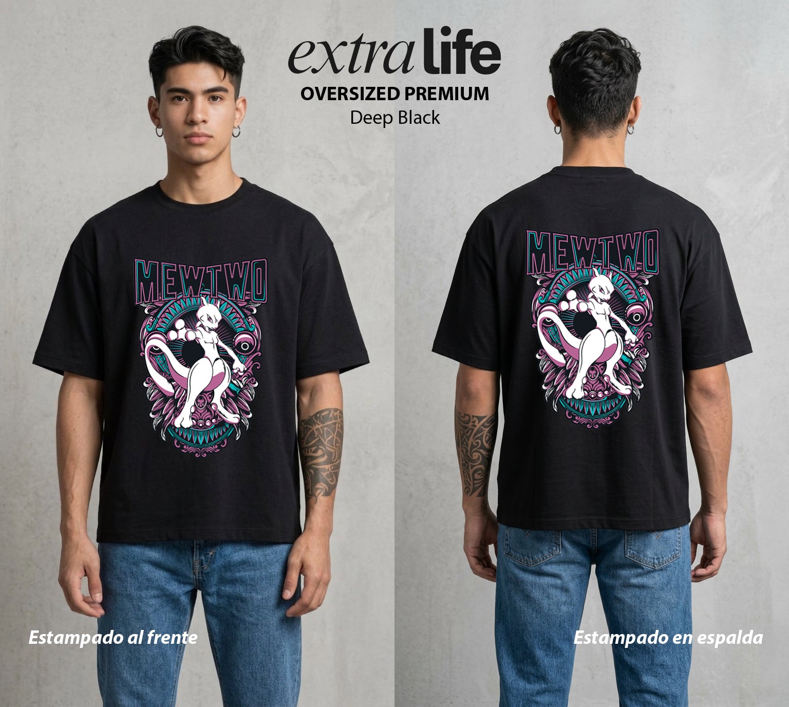 El Mundo Entrenador | La Criatura del Laboratorio #03530 - Playera Oversized Premium | Deep Black - Foto en modelo