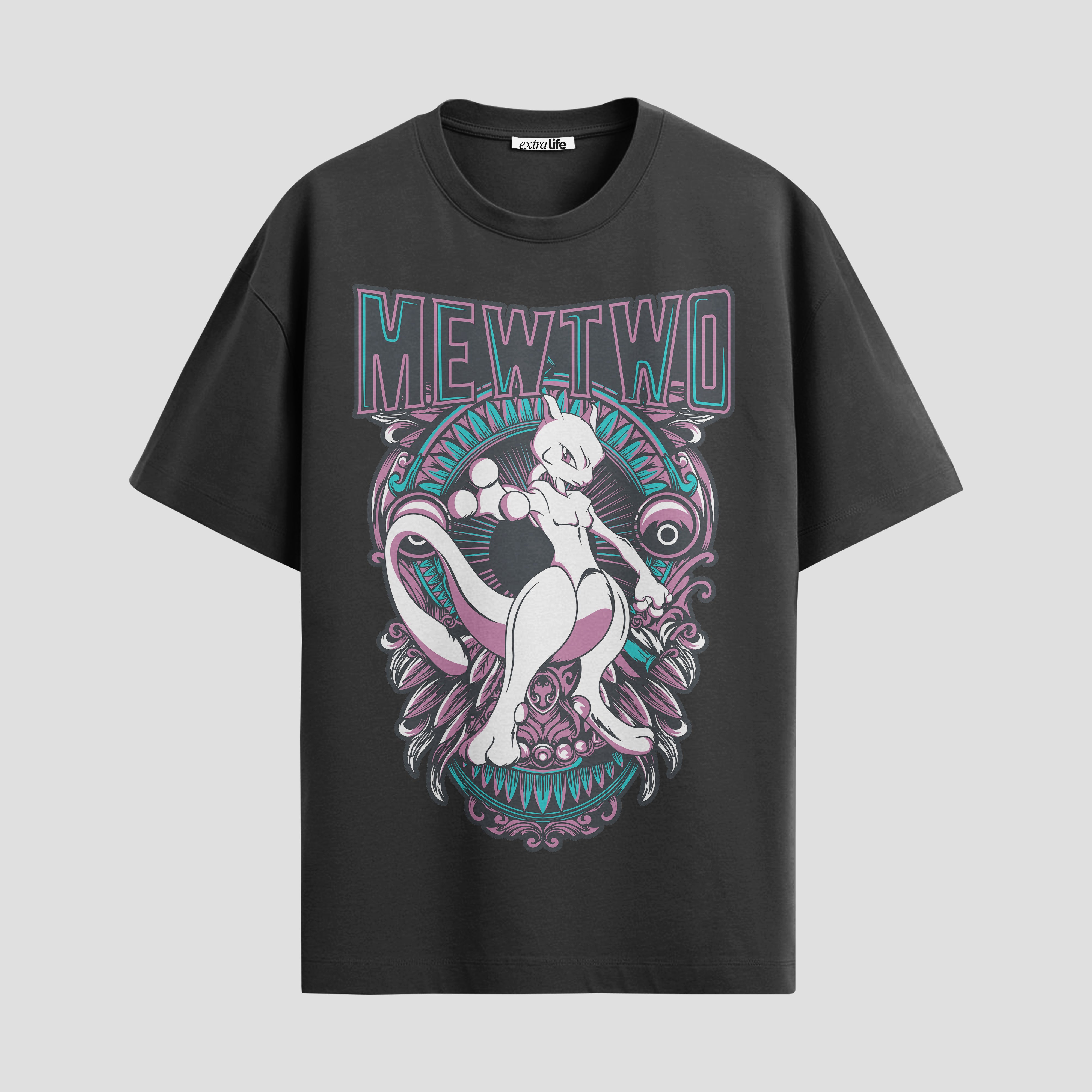 Playera urbana de anime y gaming ExtraLife MX, corte Standard Fit unisex ligero y transpirable en color Deep Black y Pure White, ropa de uso diario para gym y casual.
