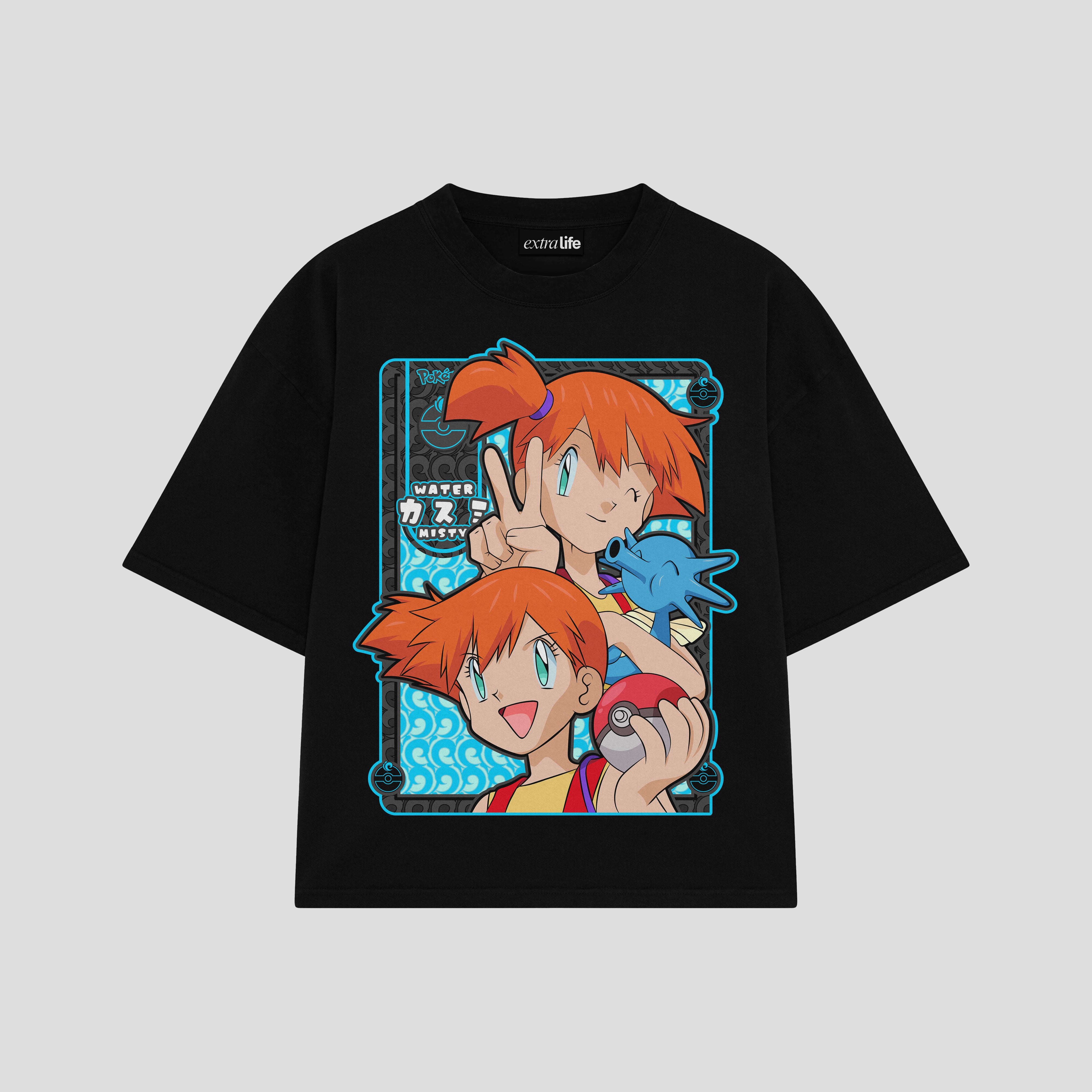 Playera streetwear premium de anime y gaming ExtraLife MX, corte boxy oversized drop shoulder heavyweight en color Deep Black y Off-White, moda urbana mexicana de culto.