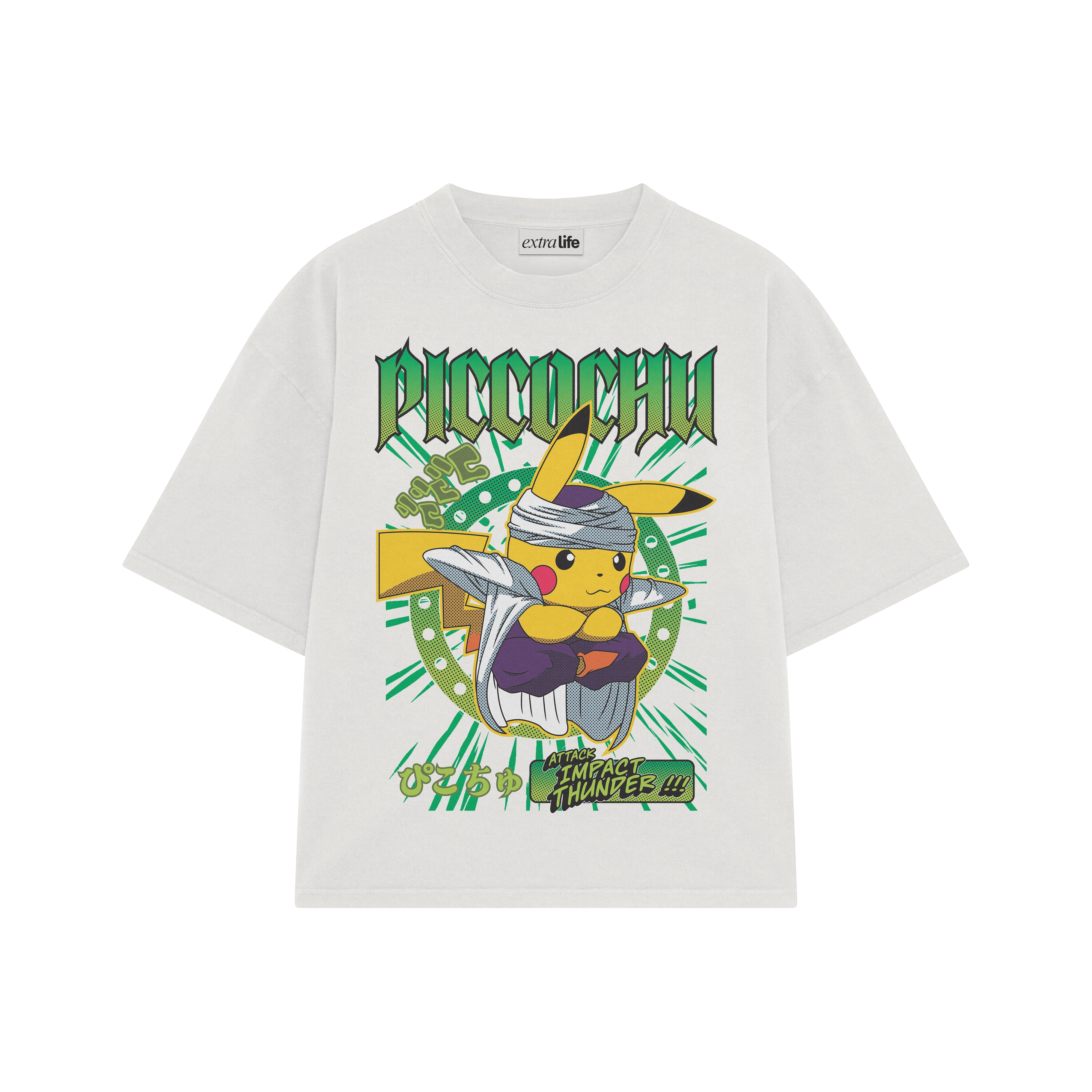 Playera streetwear premium de anime y gaming ExtraLife MX, corte boxy oversized drop shoulder heavyweight en color Deep Black y Off-White, moda urbana mexicana de culto.