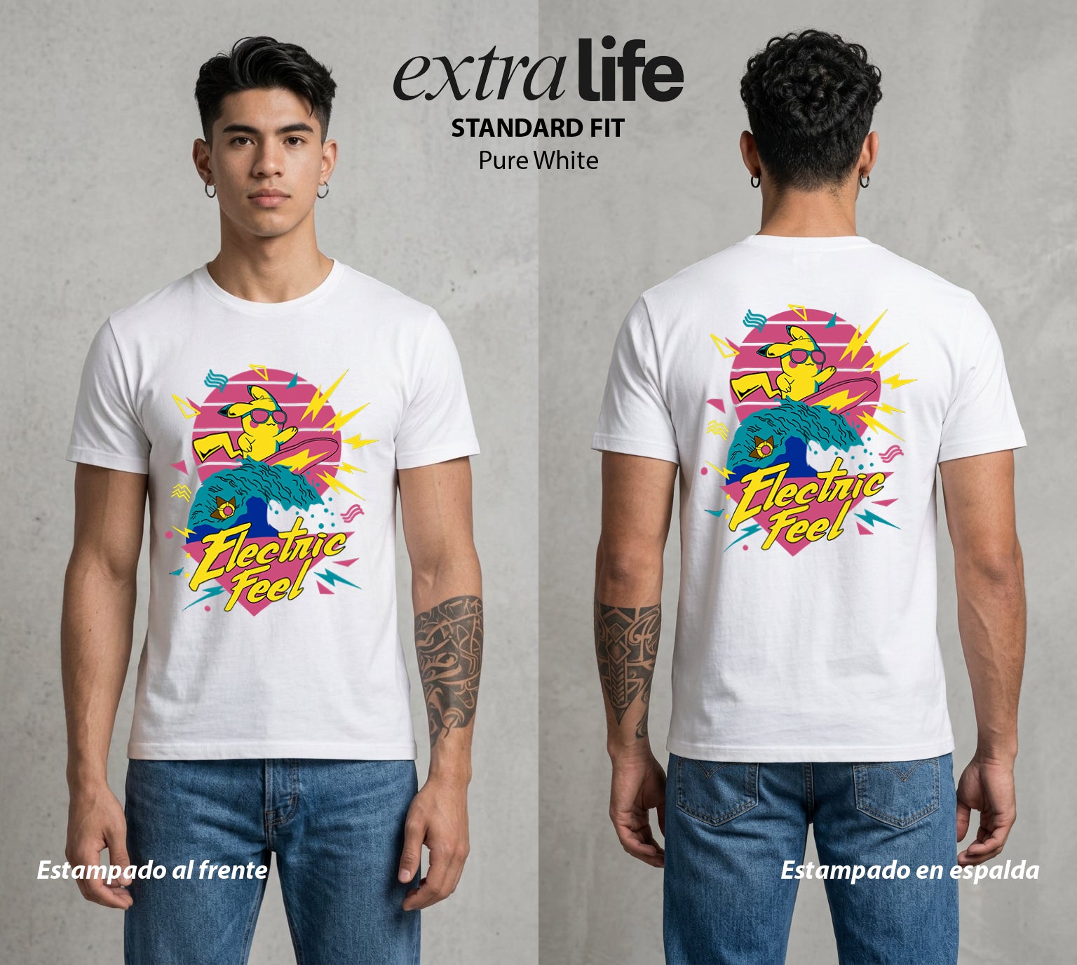El Mundo Entrenador | El Rayo de Kanto Electrico #03536 - Playera Standard Fit | Pure White - Foto en modelo