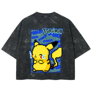 Playera streetwear premium de anime y gaming ExtraLife MX, corte boxy deluxe mineral wash heavyweight en color Acid Wash, moda urbana mexicana de culto.