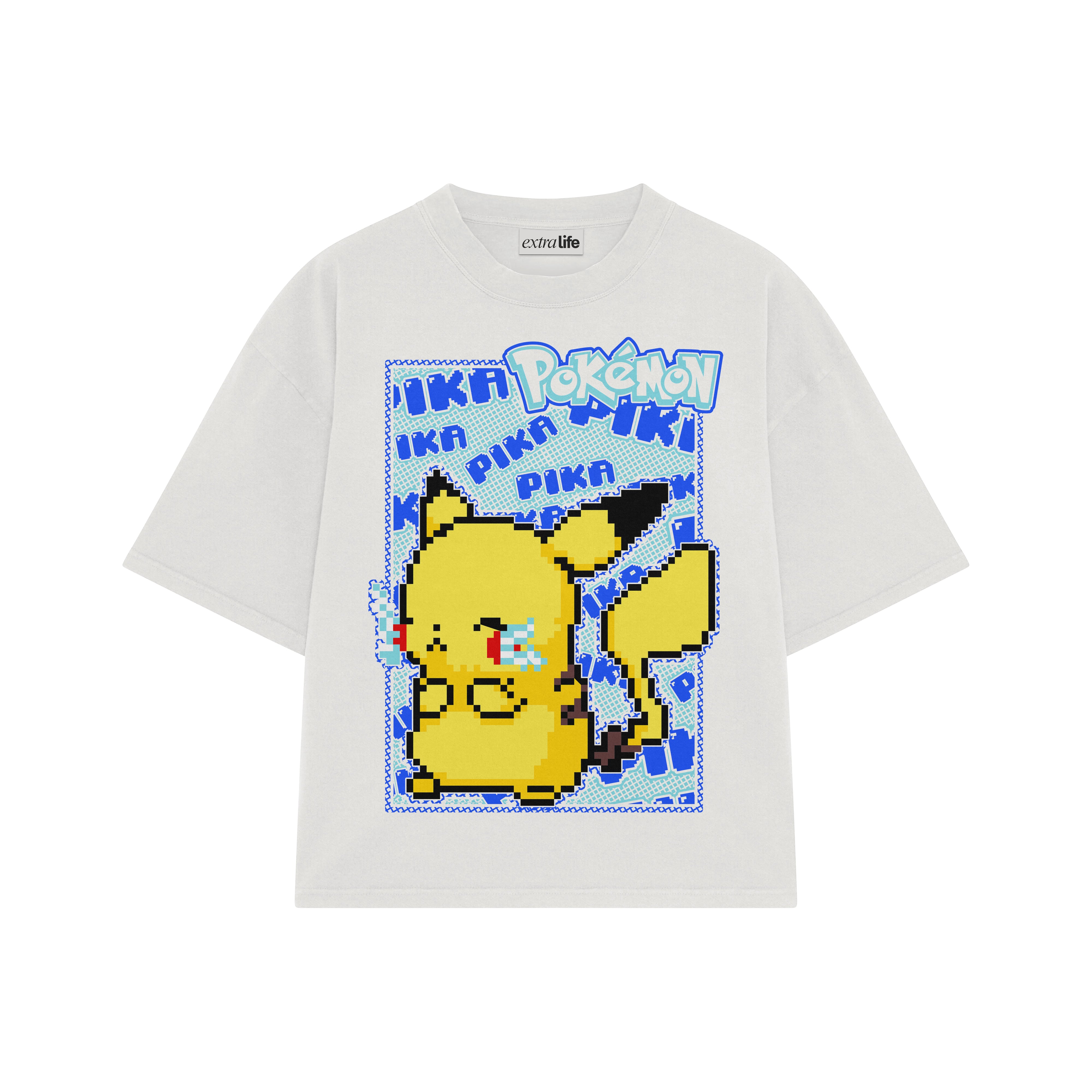 Playera streetwear premium de anime y gaming ExtraLife MX, corte boxy oversized drop shoulder heavyweight en color Deep Black y Off-White, moda urbana mexicana de culto.