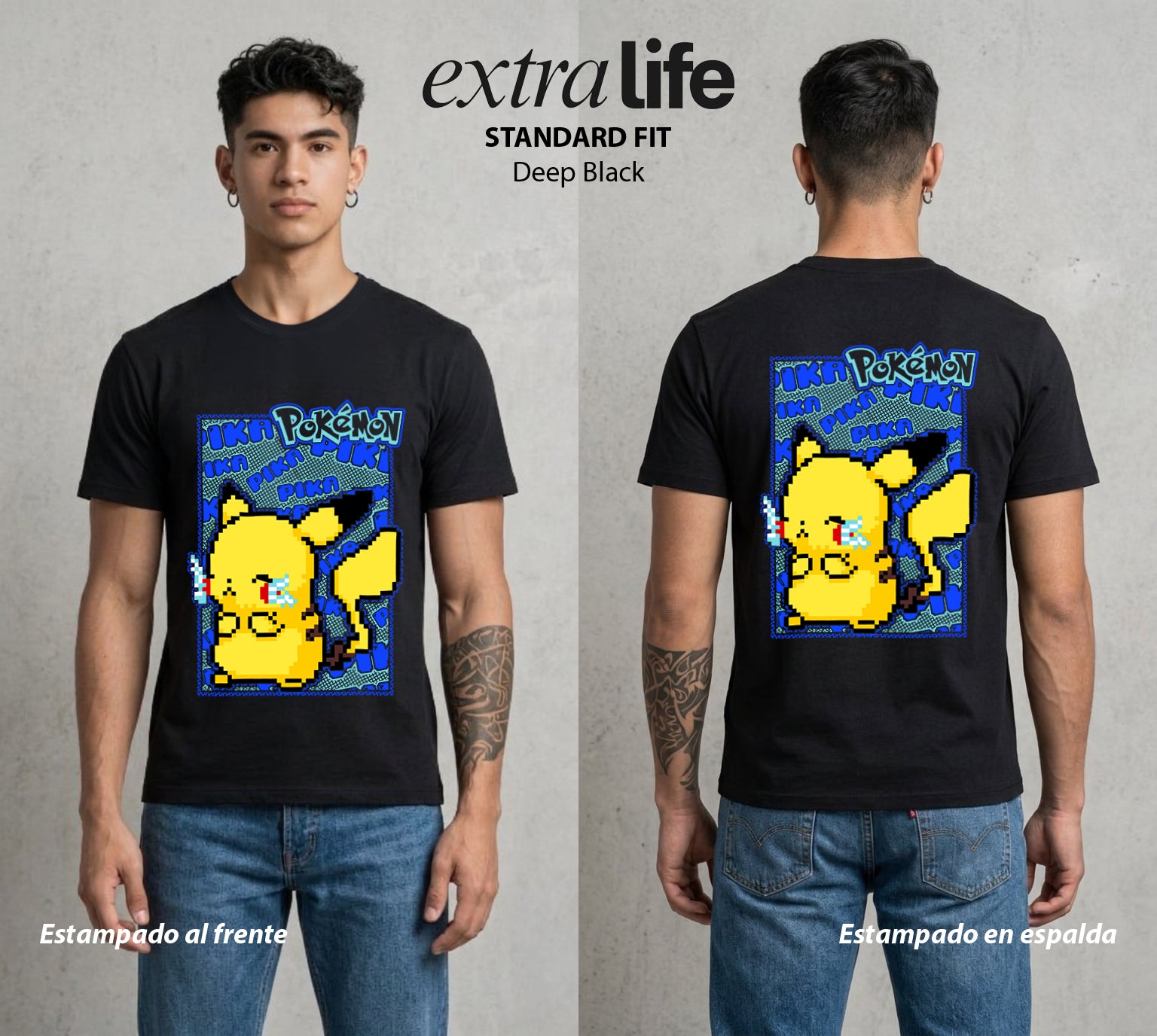 El Mundo Entrenador | El Rayo de Kanto en Pixel #03538 - Playera Standard Fit | Deep Black - Foto en modelo