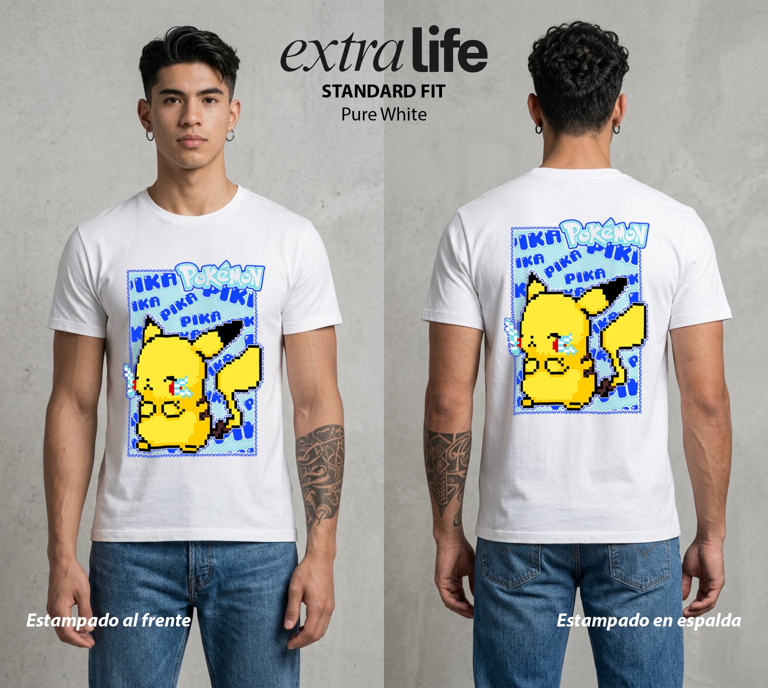 El Mundo Entrenador | El Rayo de Kanto en Pixel #03538 - Playera Standard Fit | Pure White - Foto en modelo